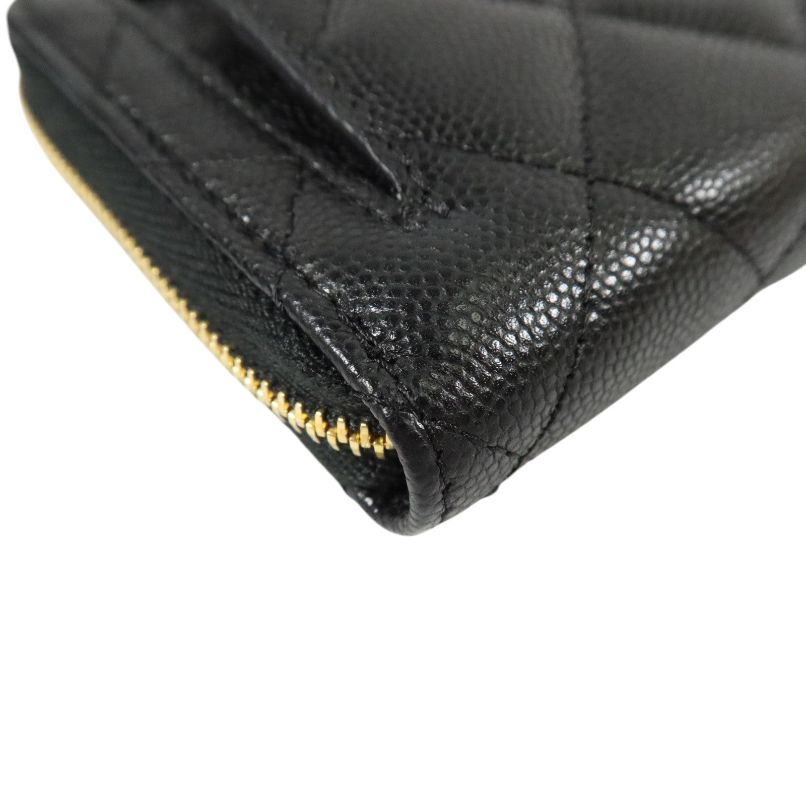 CHANEL 牛皮皮革Zipper Round Wallet金扣錢包