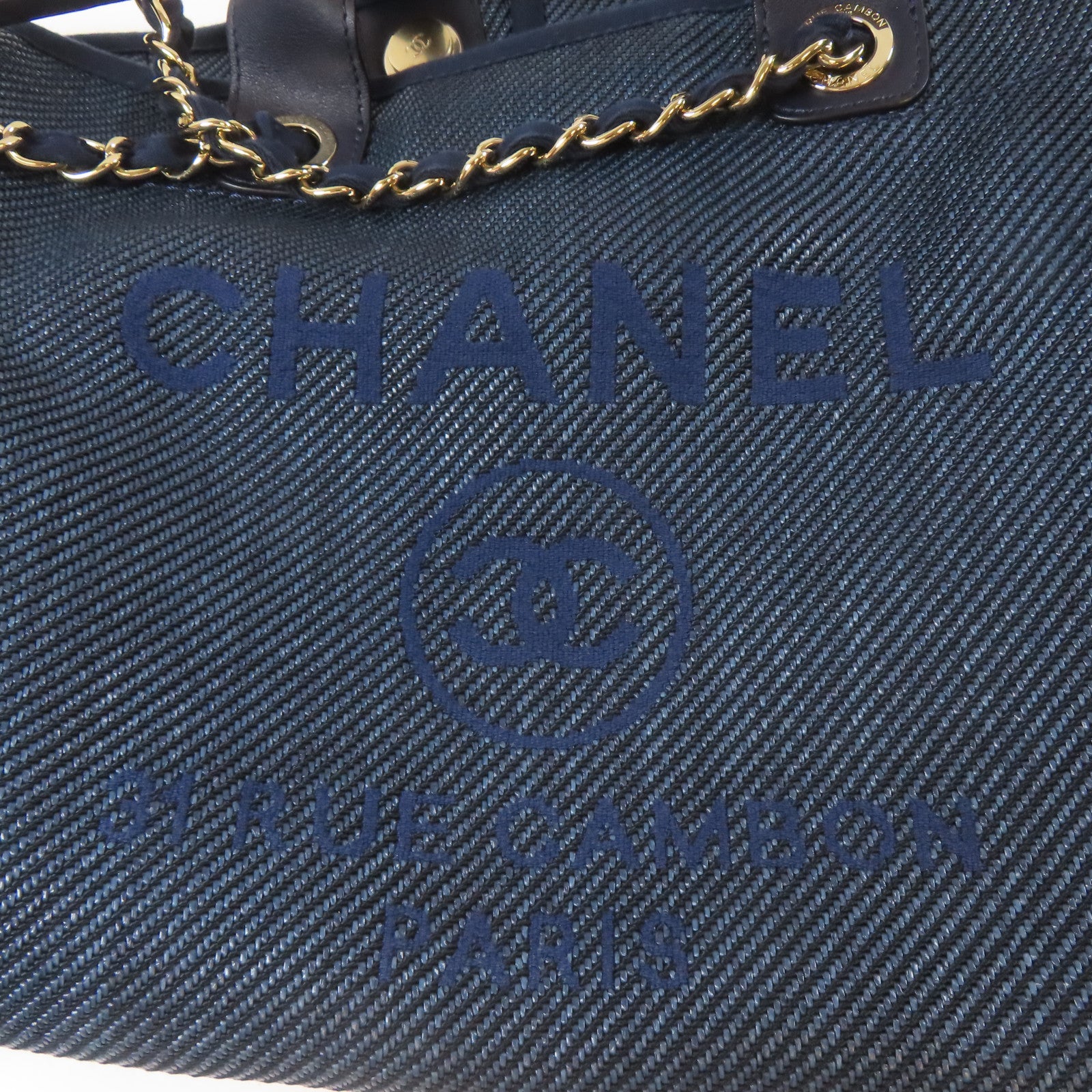 CHANEL 【激減優惠】帆布Deauville Tote 2 Way Chain Shoulder Bag金扣鏈帶手挽肩背兩用袋深藍色