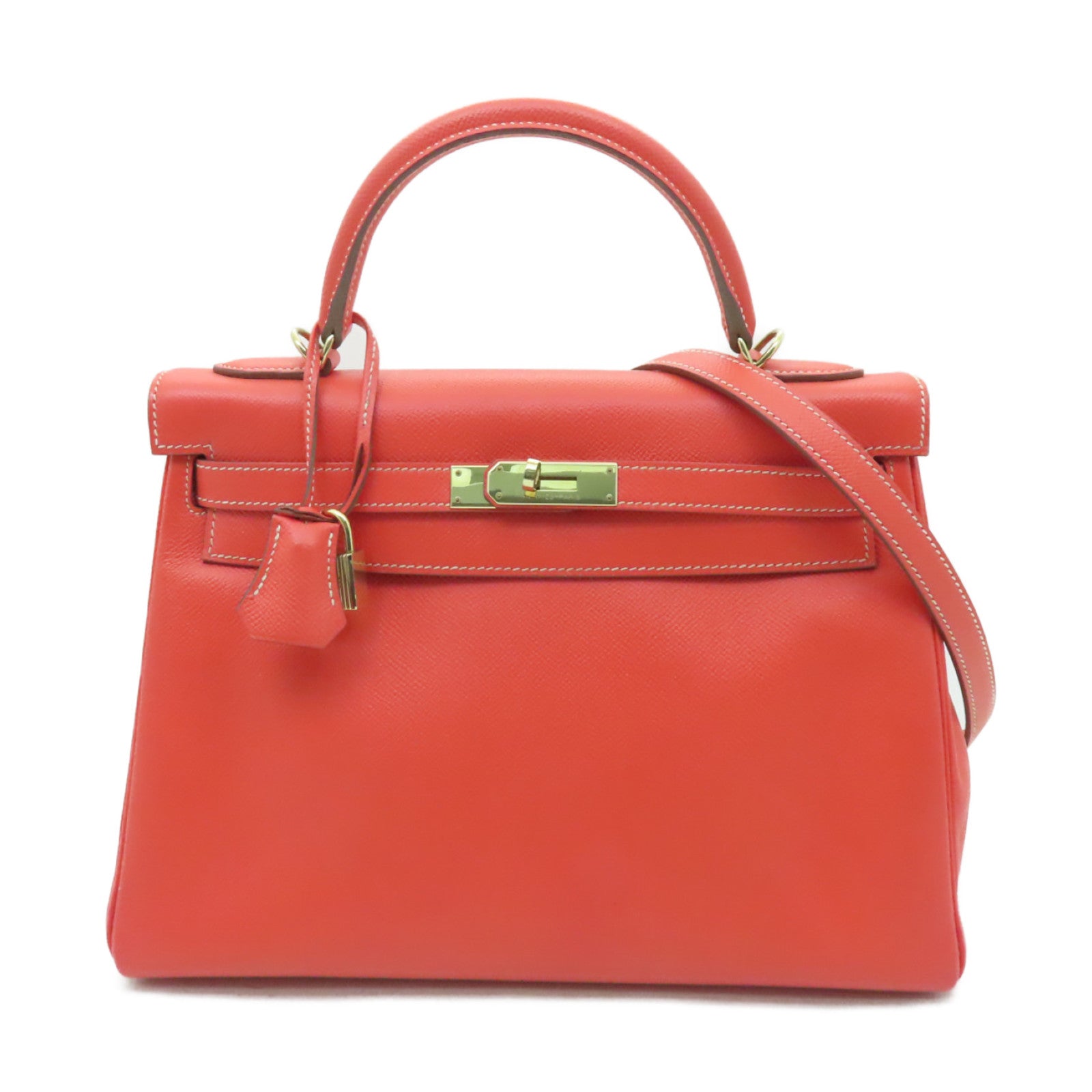 HERMES 【激減優惠】Epsom皮革Kelly 32金扣手挽肩背兩用袋Crevette粉紅色