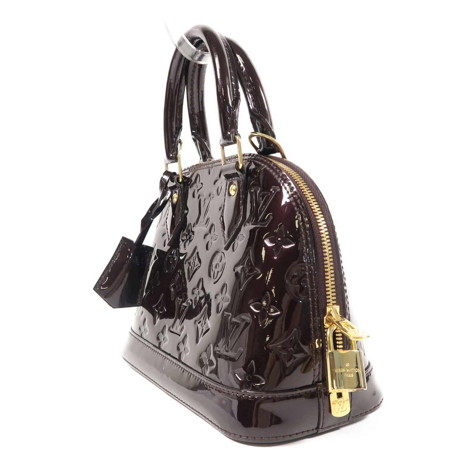 LOUIS VUITTON Monogram Vernis Alma BB金扣手挽肩背兩用袋酒紅色