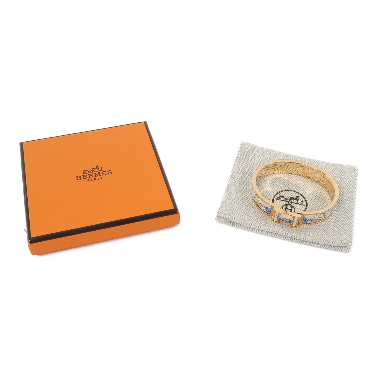 HERMES 金屬Clic H Bracelet手鐲藍色/粉紅色