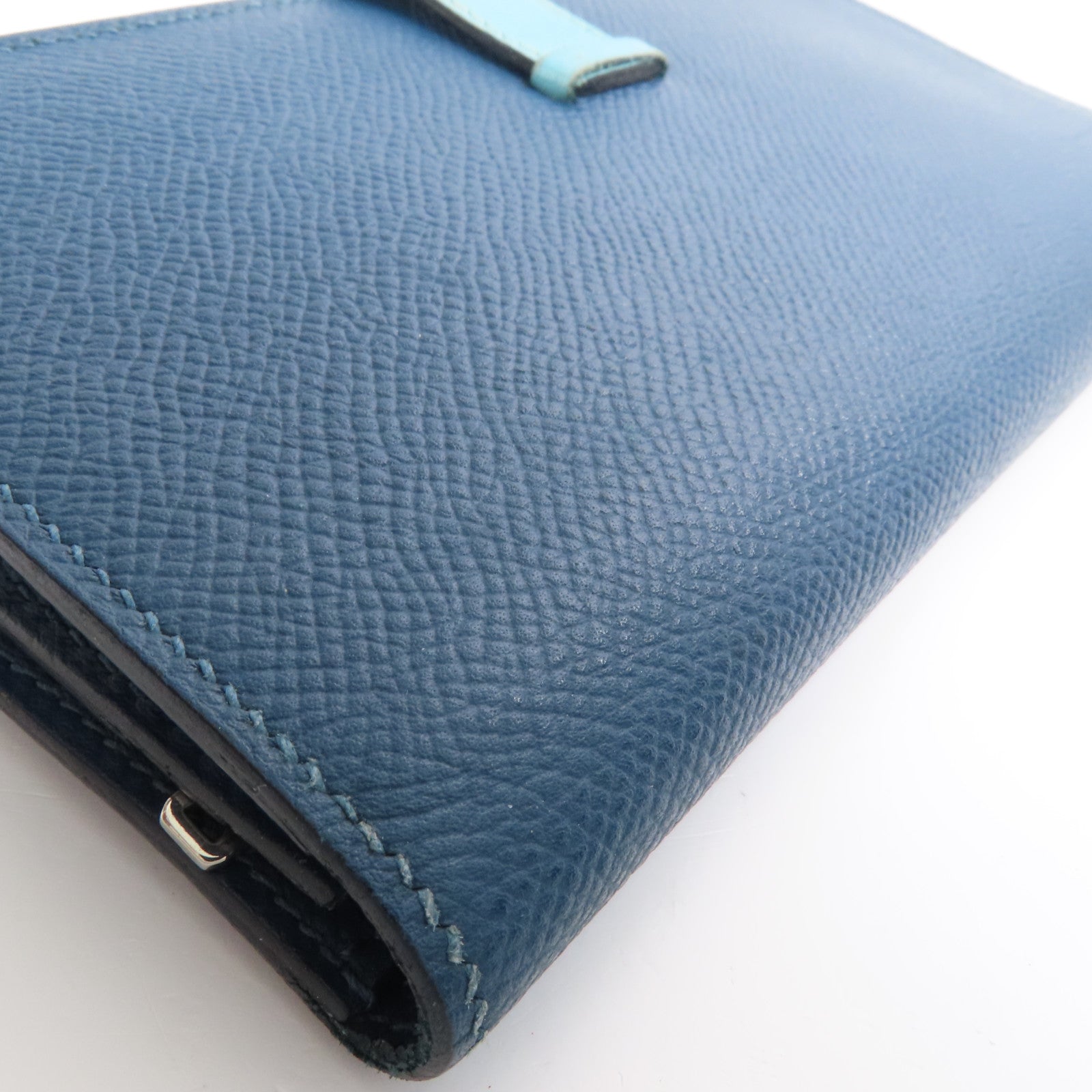 HERMES Epson皮革Bearn Long Wallet銀扣長錢包Colvert/Bleu St Cyr