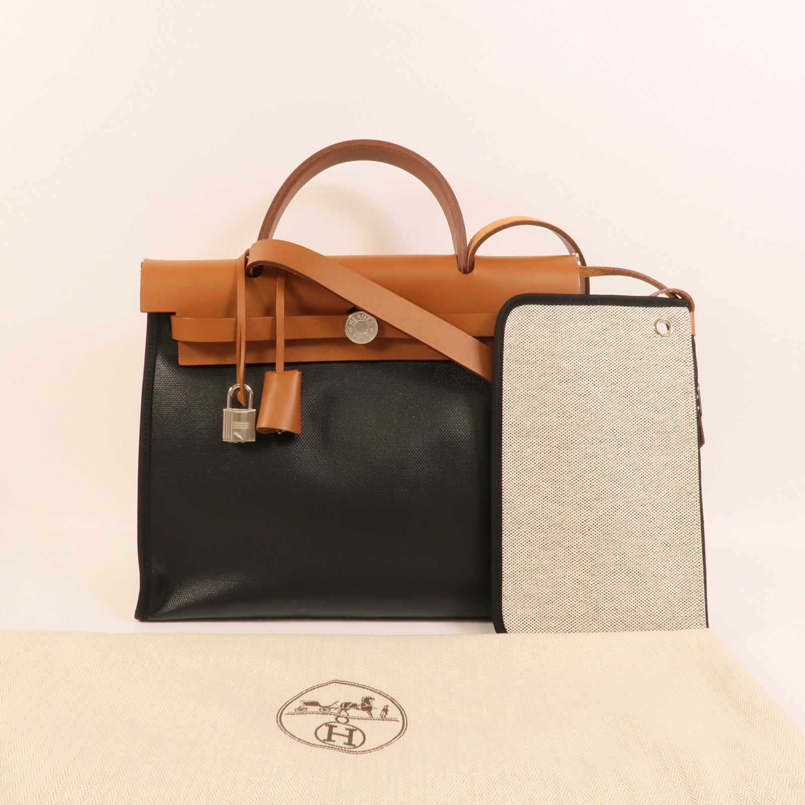 HERMES 塗層帆布Herbag PM手挽肩背兩用袋Black