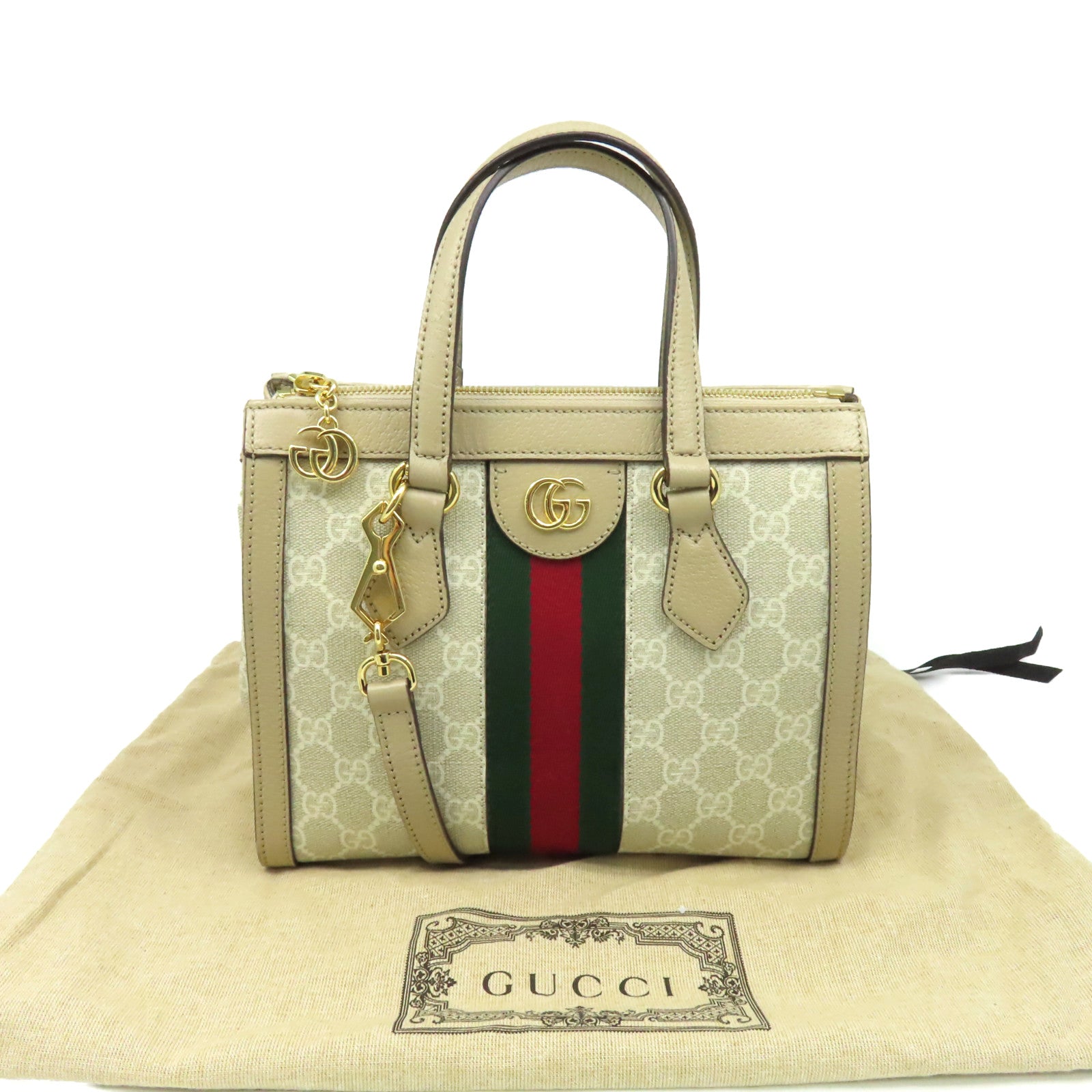 GUCCI 【激減優惠】塗層帆布Ophidia GG 2Way Shoulder Bag手挽肩背兩用袋杏色