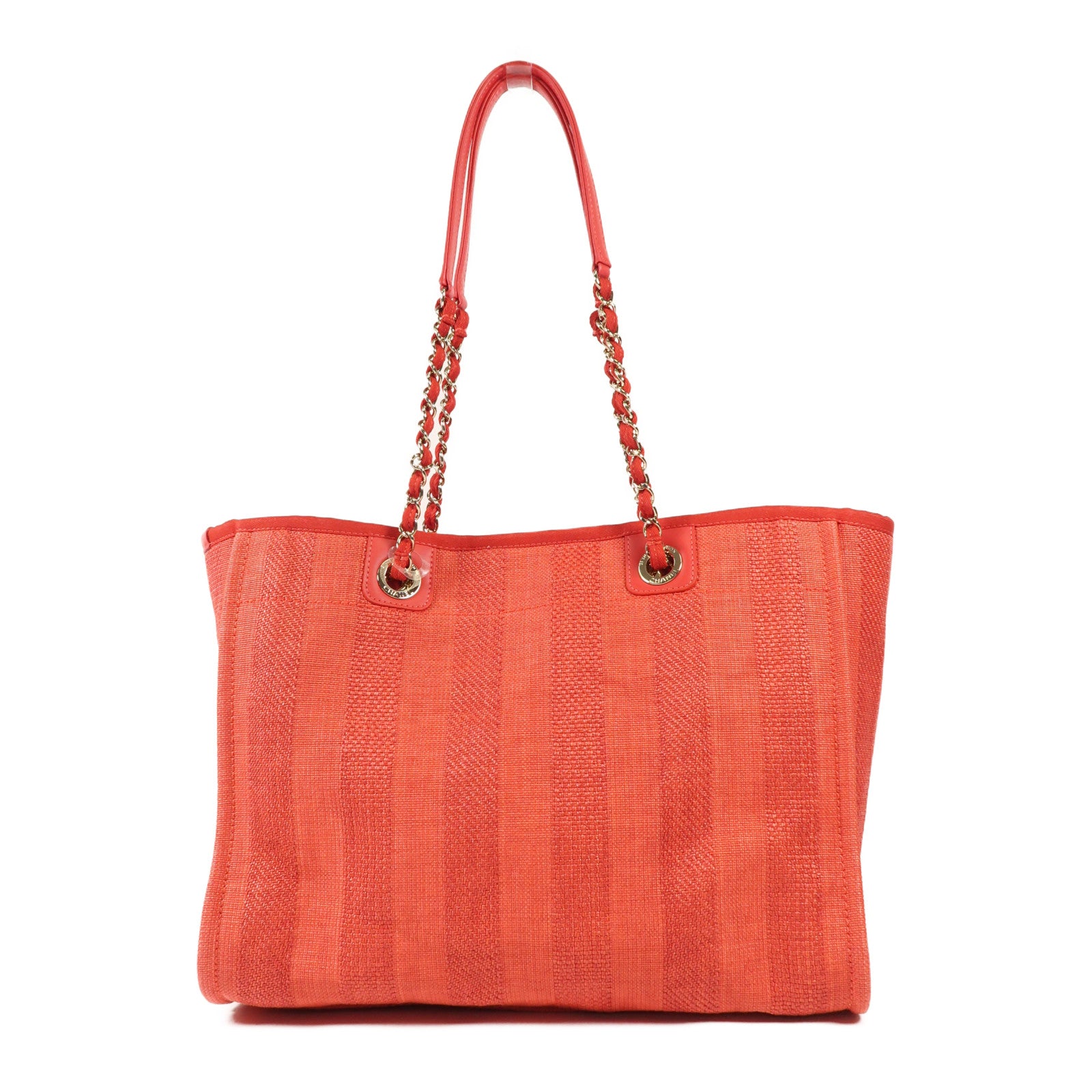 CHANEL 帆布Deauville MM金扣手挽袋