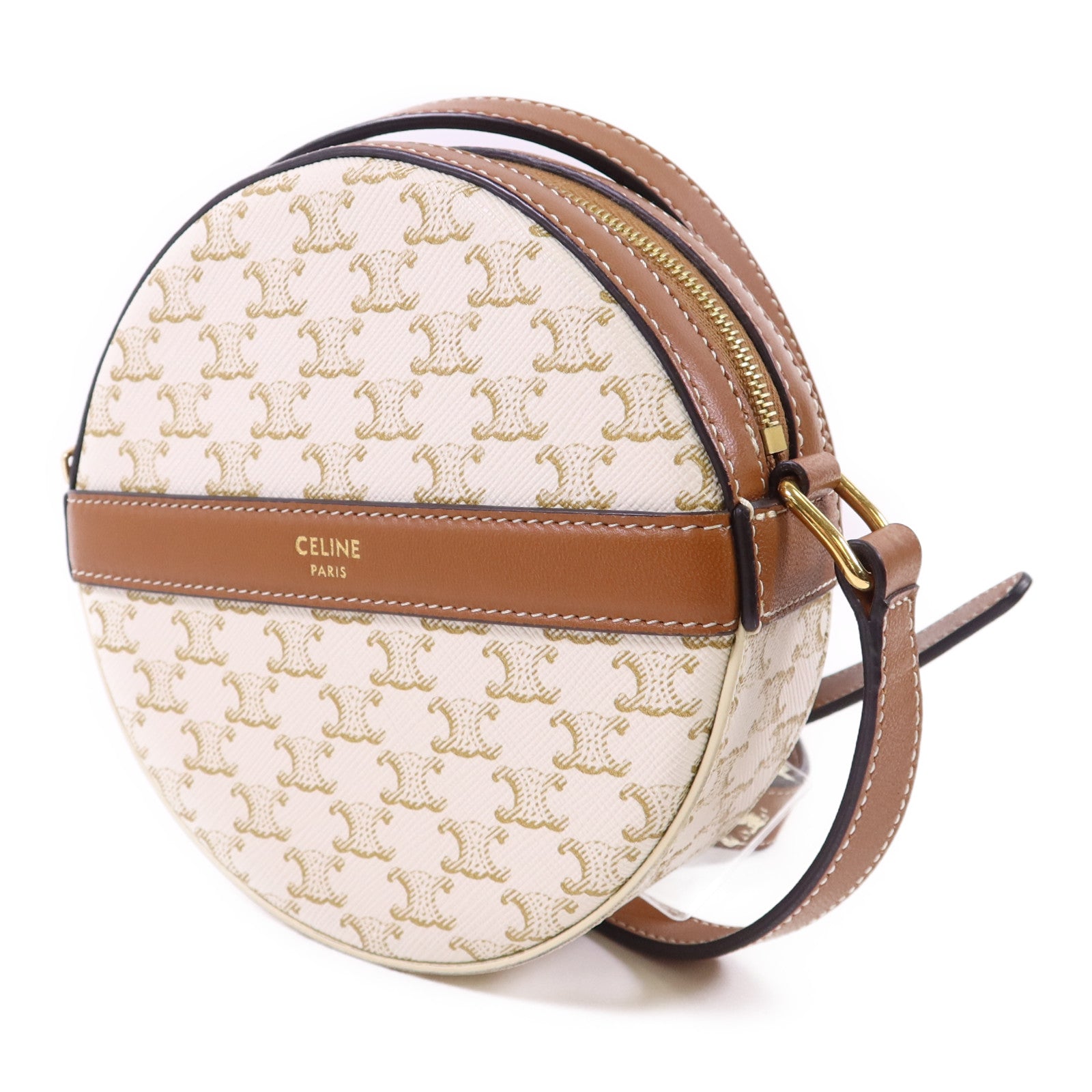 CELINE 【激減優惠】塗層帆布Triomphe Round Shoulder Bag金扣肩背袋