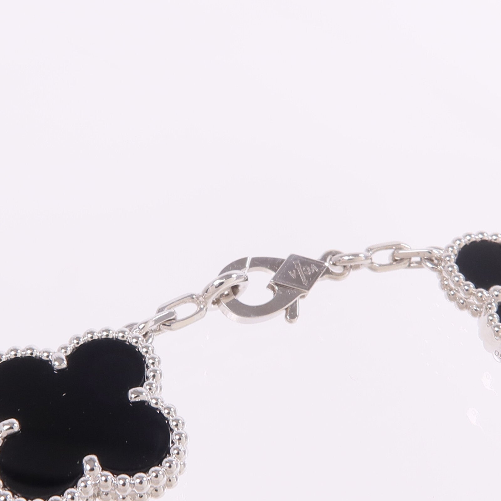 Van Cleef & Arpels 18K白金Vintage Alhambra Bracelet 5 Motifs縞瑪瑙/鑽石手鏈