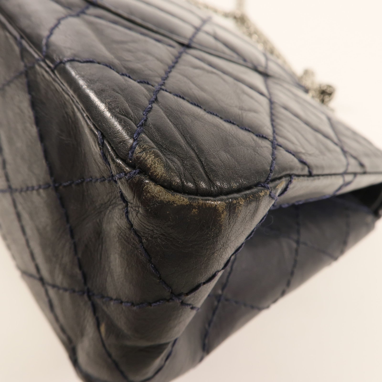 CHANEL CC SHW 2.55 Medium Chain Shoulder Bag Calfskin Leather Dark Navy