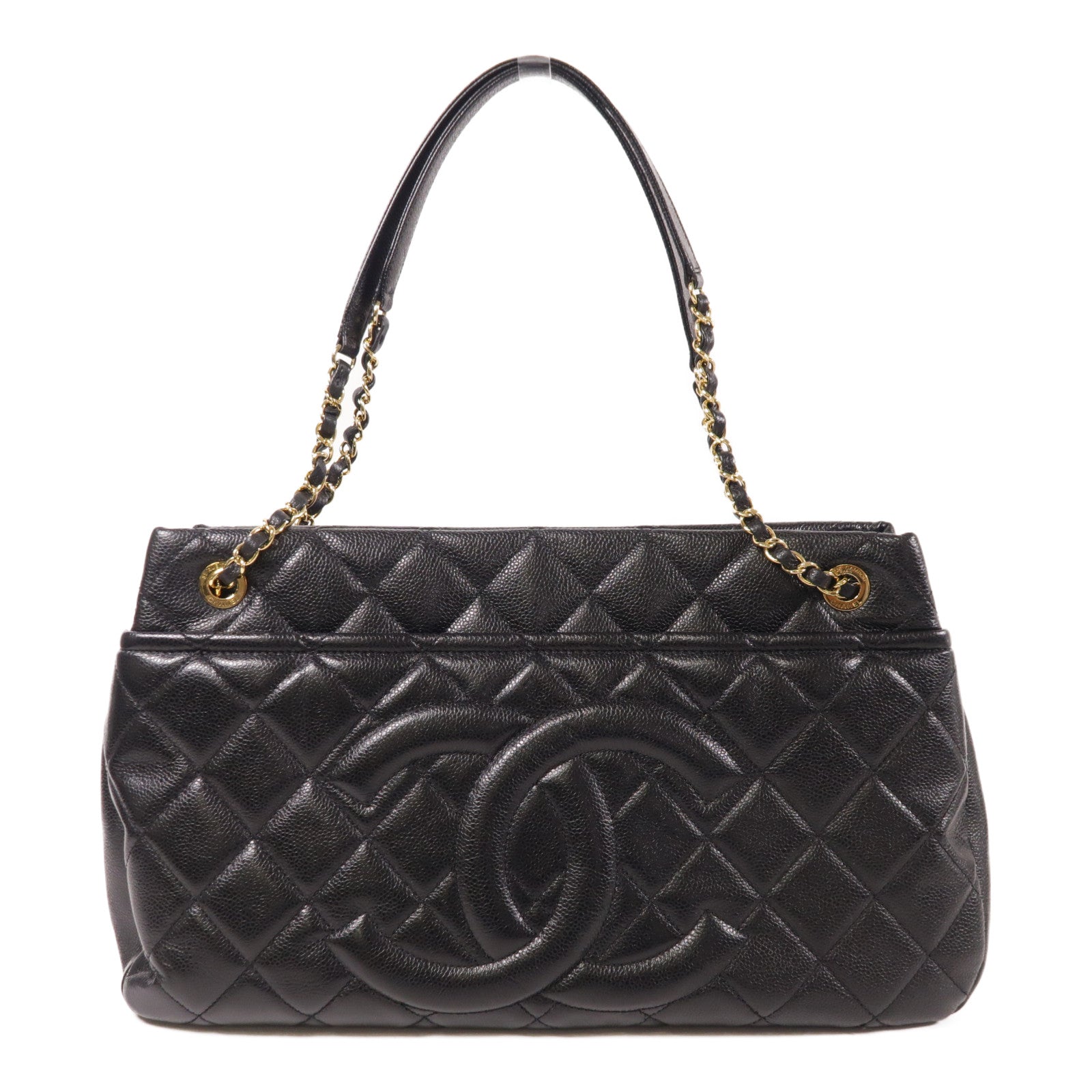 CHANEL CC GHW Tote Bag Chain Calfskin Leather 672927 Black