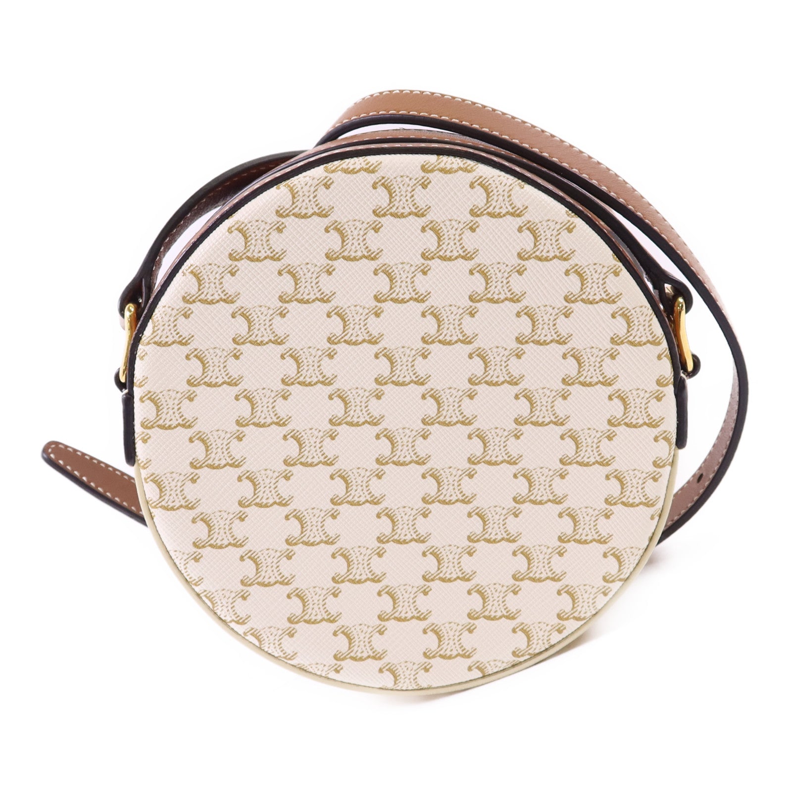 CELINE 【激減優惠】塗層帆布Triomphe Round Shoulder Bag金扣肩背袋