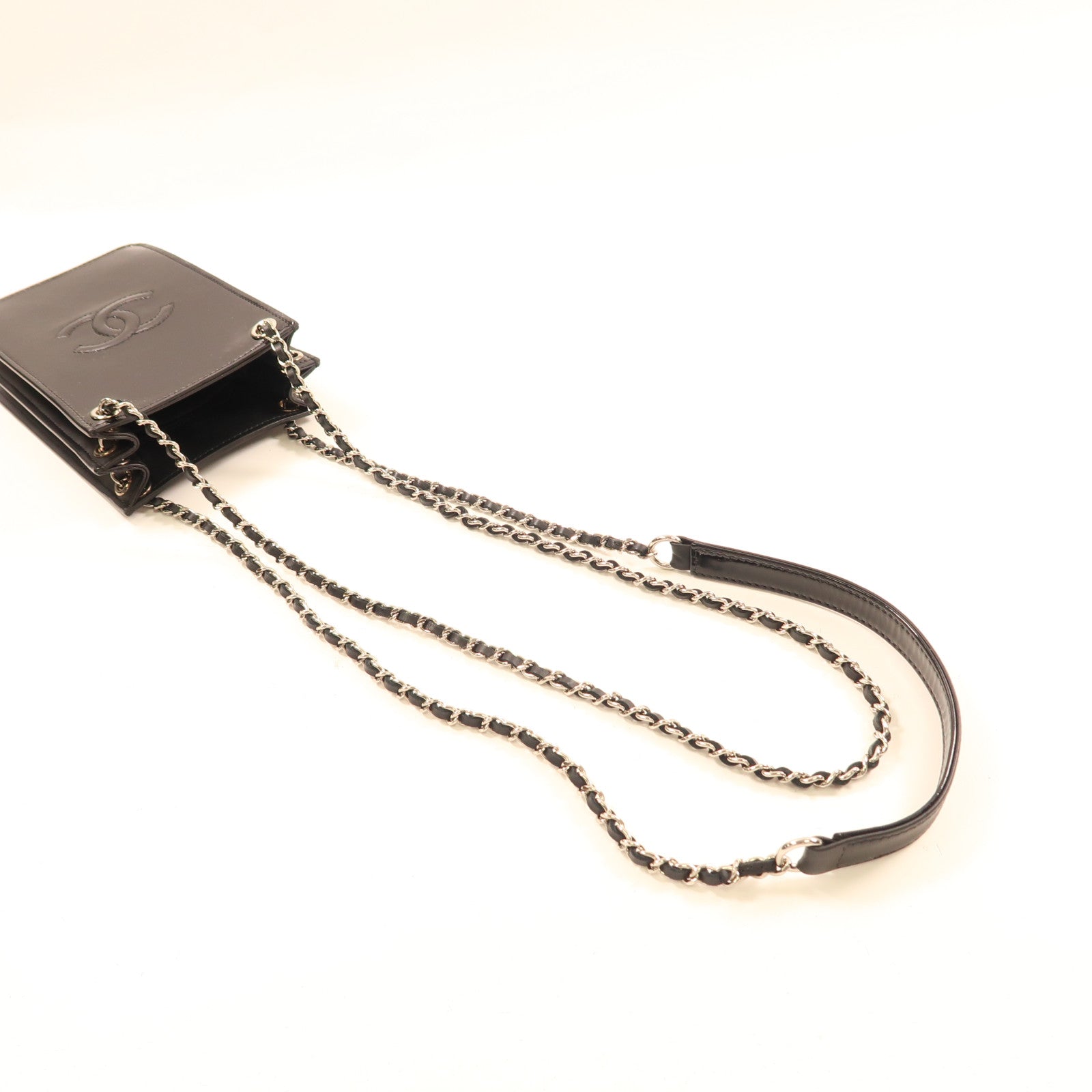 CHANEL 漆皮皮革Chain Shoulder金扣鏈帶肩背袋
