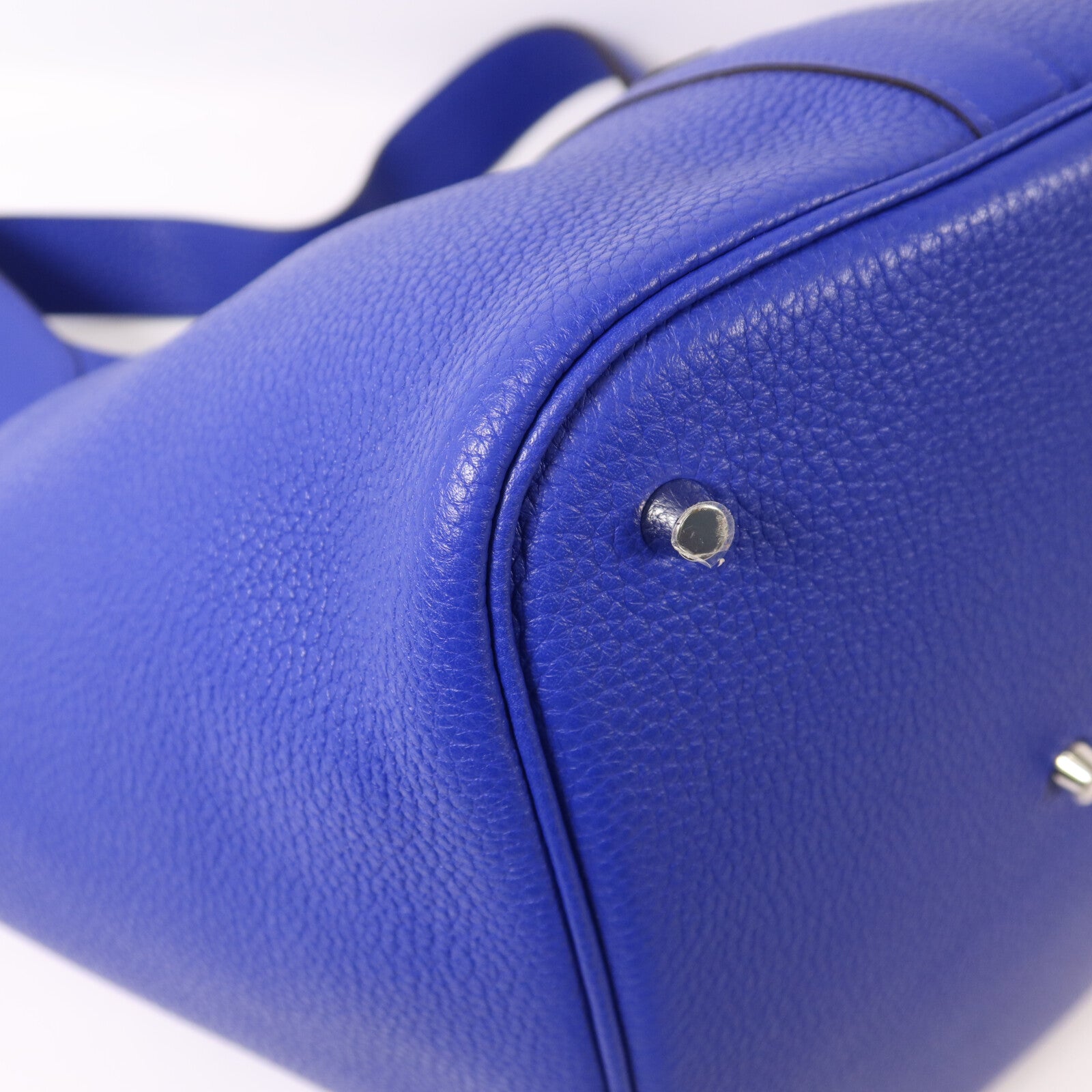 HERMES Clemence皮革Picotin GM銀扣手挽袋Bleu Electrique