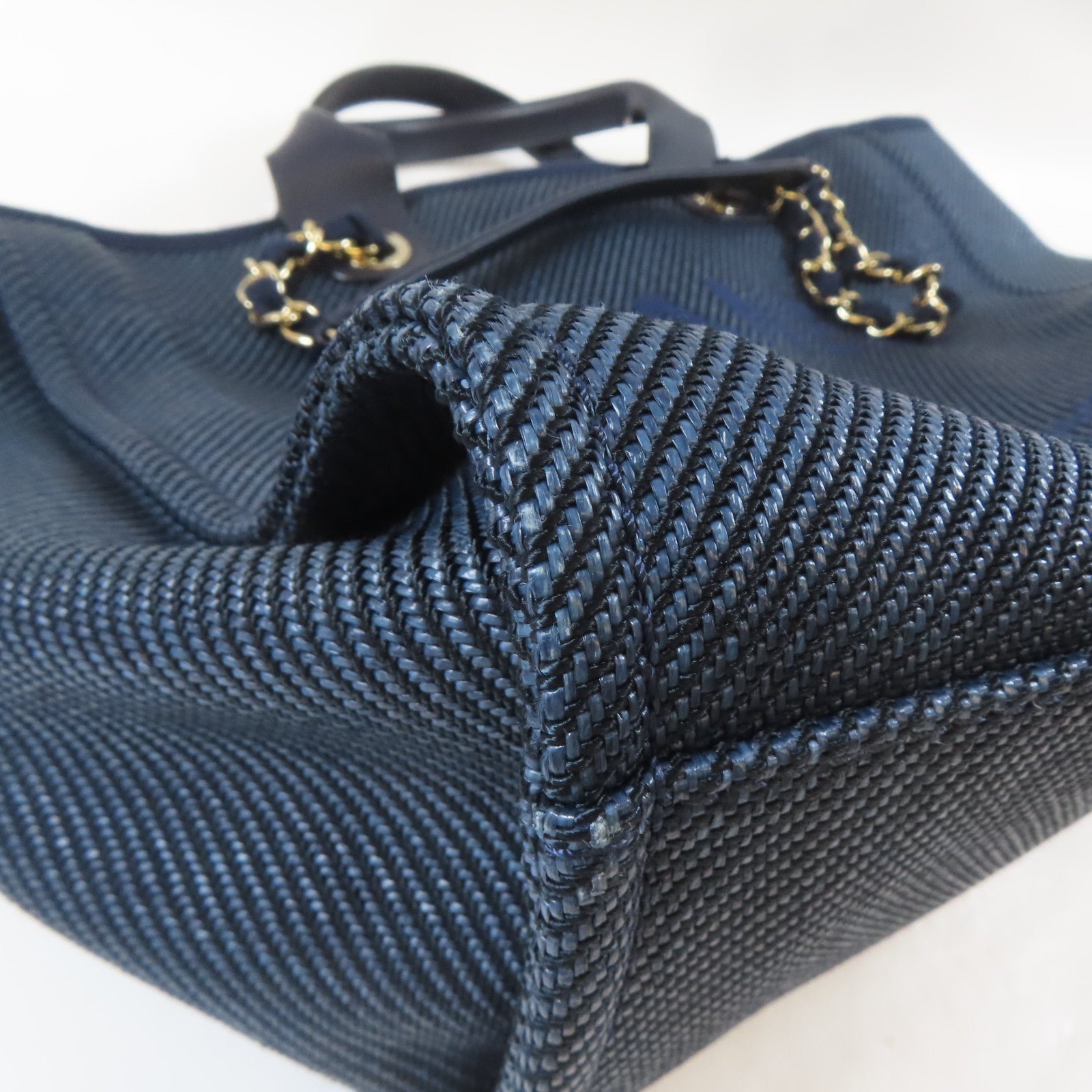 CHANEL 【激減優惠】帆布Deauville Tote 2 Way Chain Shoulder Bag金扣鏈帶手挽肩背兩用袋深藍色
