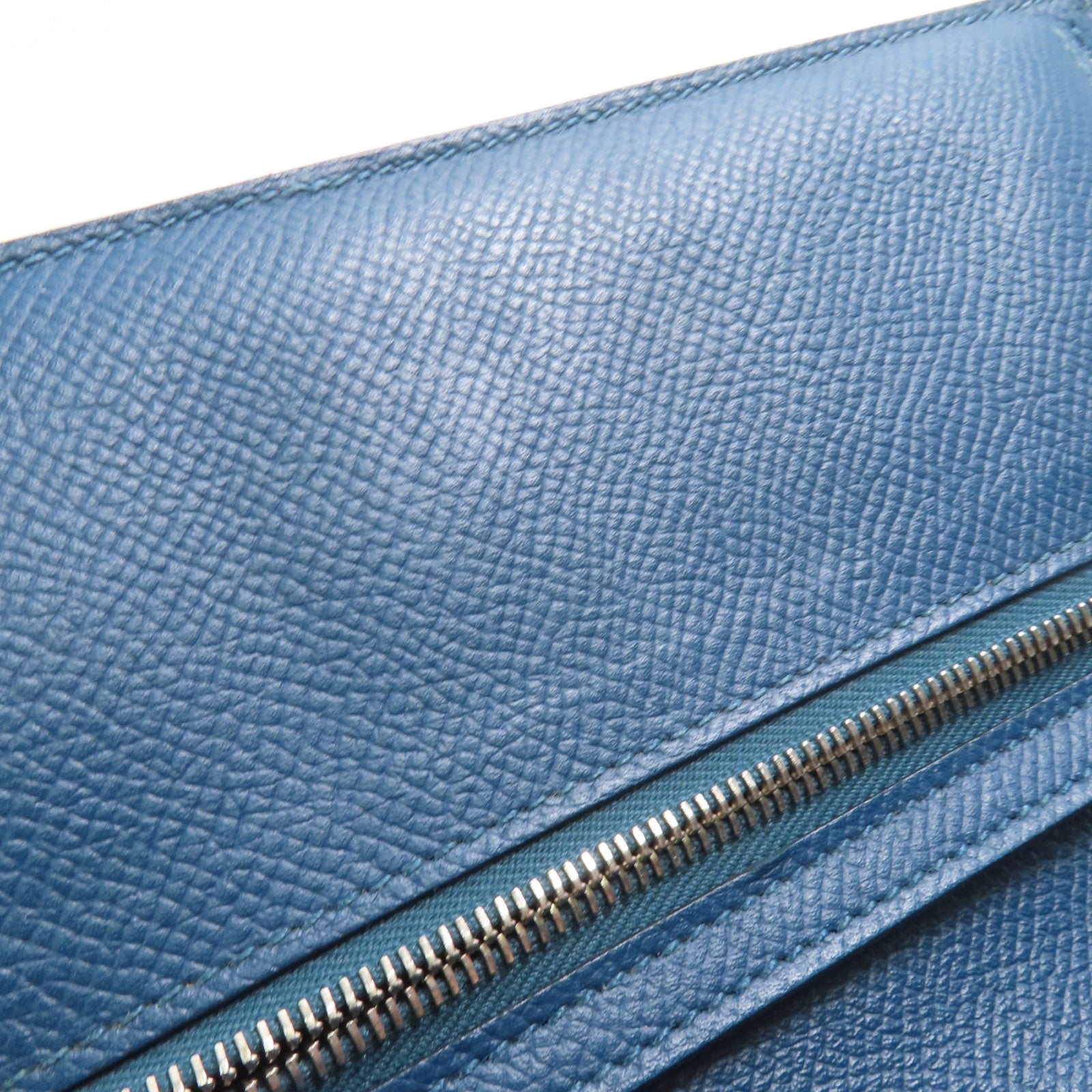 HERMES Epson皮革Bearn Long Wallet銀扣長錢包Colvert/Bleu St Cyr