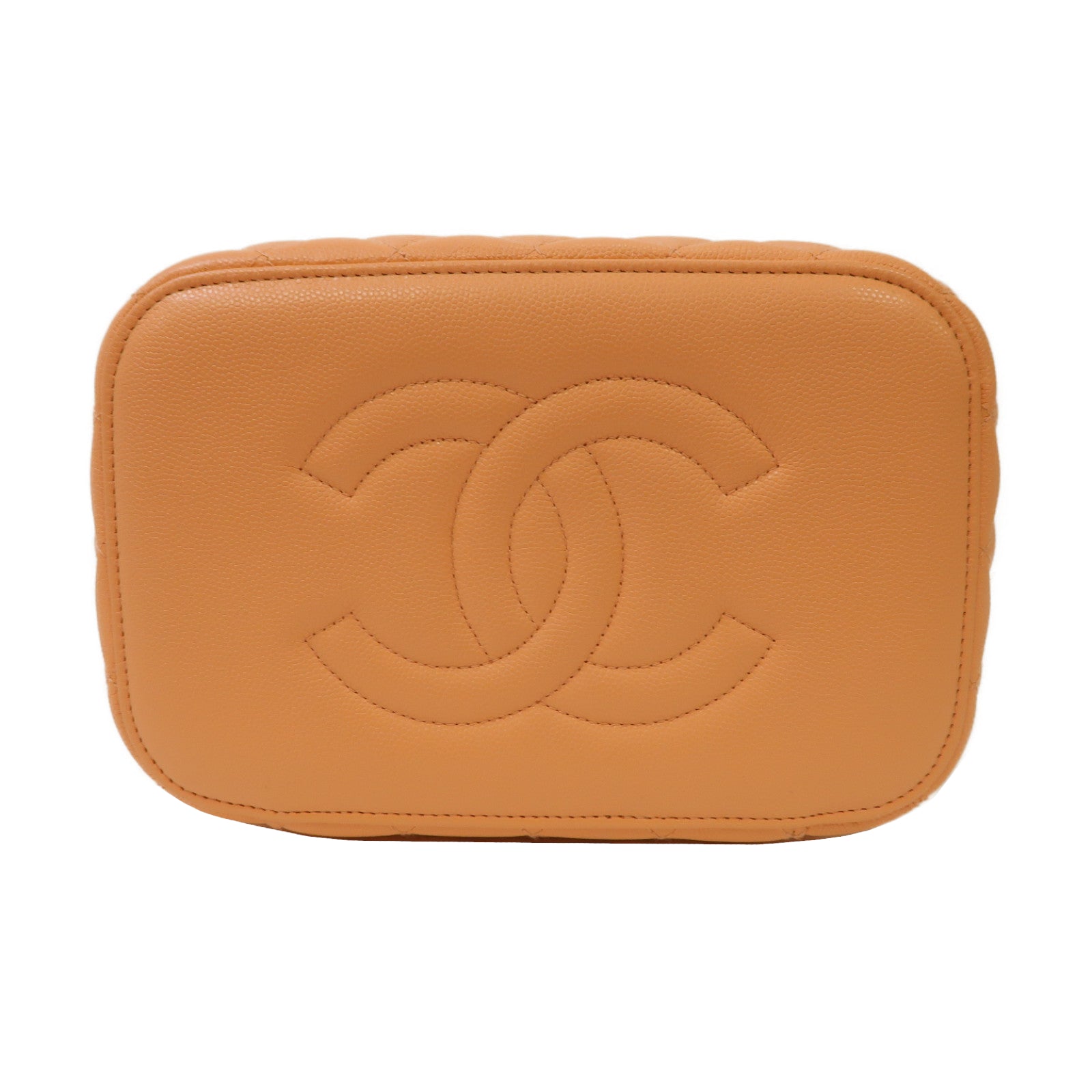 CHANEL 【激減優惠】菱格Caviar皮革Vanity Case銀扣化妝箱手袋橙色