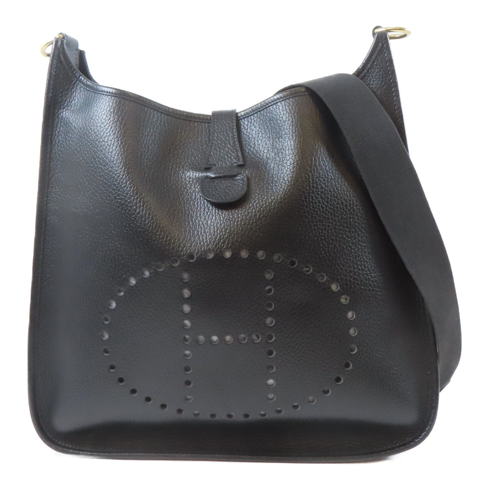 HERMES Ardennes皮革Evelyne GM金扣肩背袋Noir/黑色