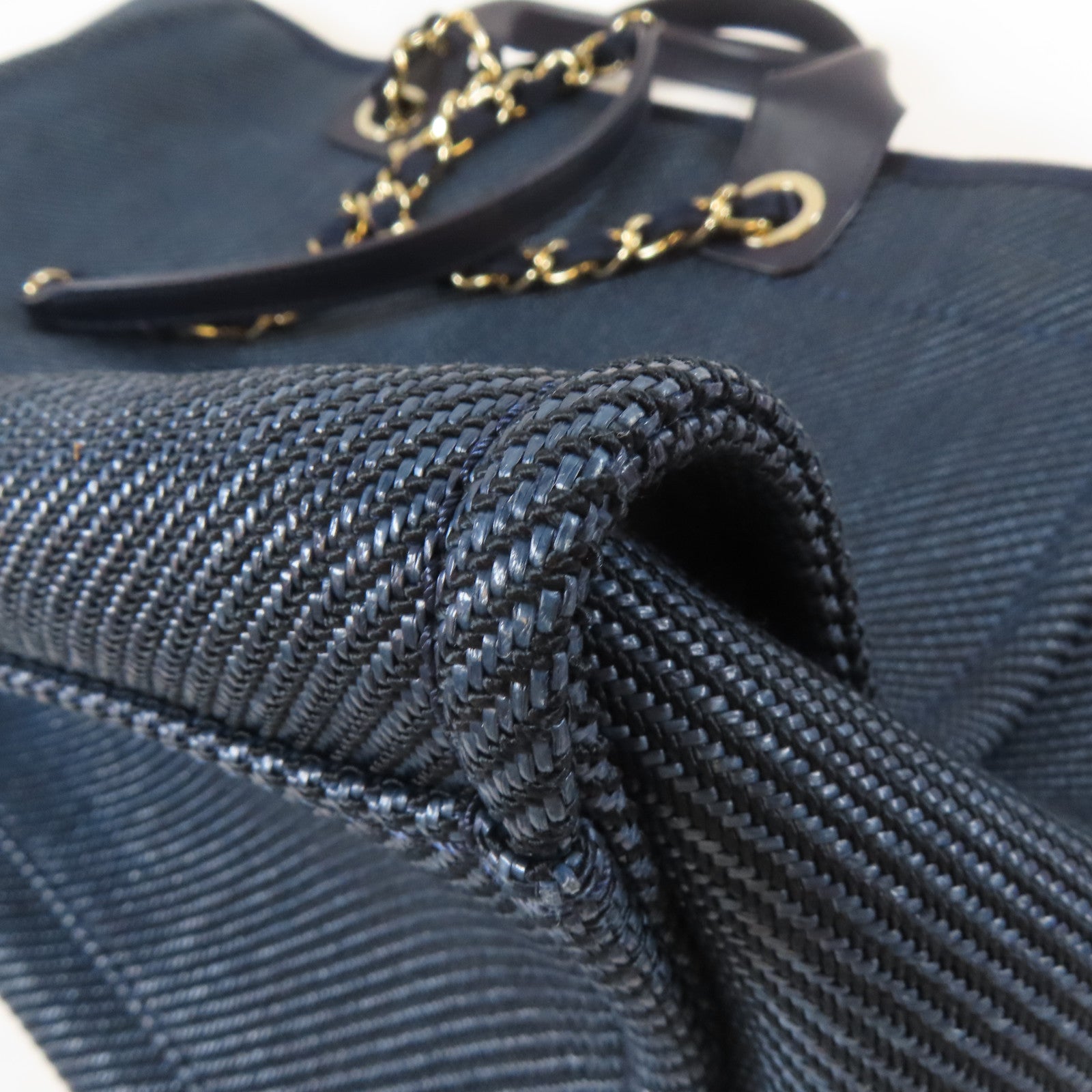 CHANEL 【激減優惠】帆布Deauville Tote 2 Way Chain Shoulder Bag金扣鏈帶手挽肩背兩用袋深藍色