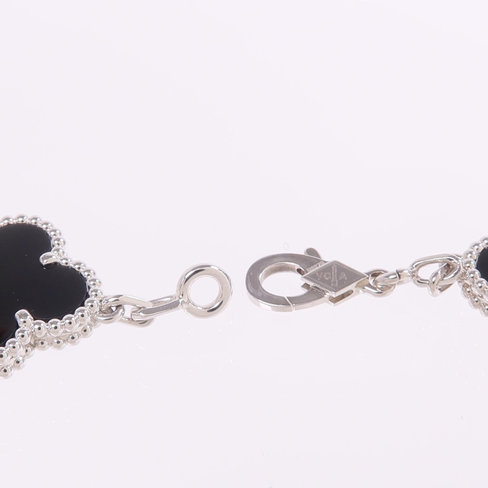 Van Cleef & Arpels 18K白金Vintage Alhambra Bracelet 5 Motifs縞瑪瑙/鑽石手鏈