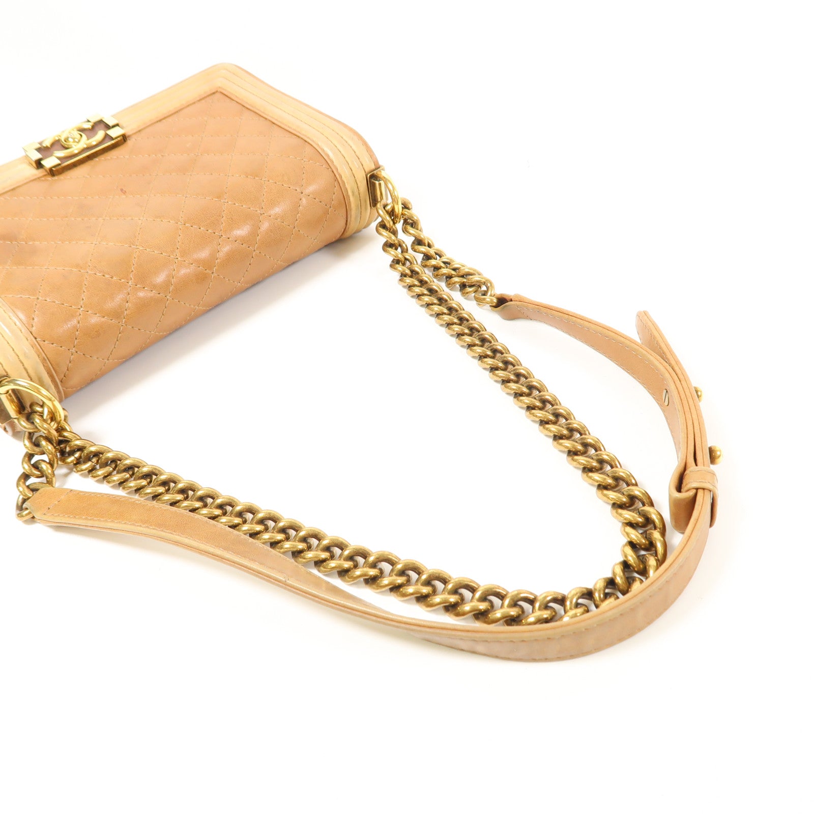 CHANEL 皮革Boy 25金扣鏈帶肩背袋
