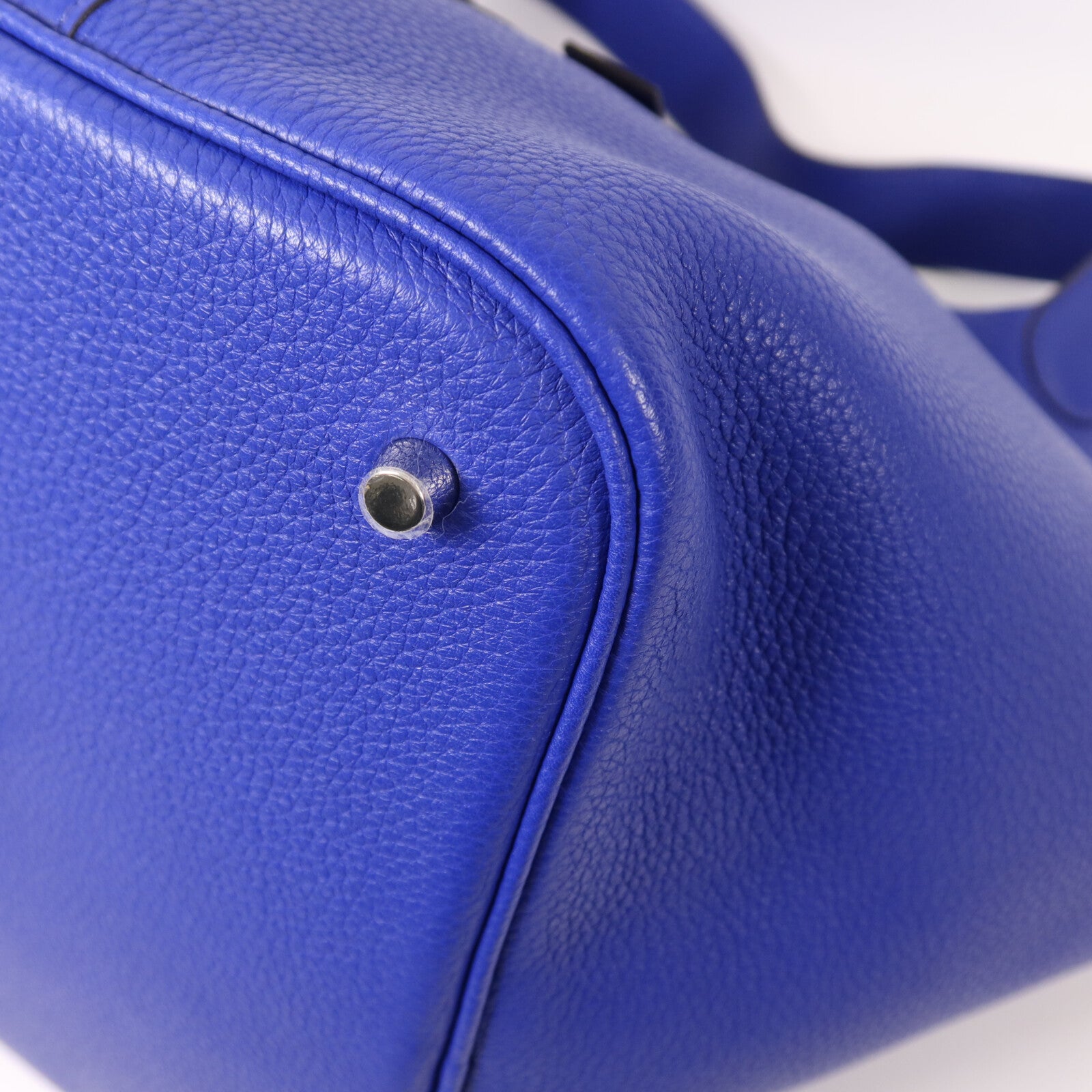 HERMES Clemence皮革Picotin GM銀扣手挽袋Bleu Electrique