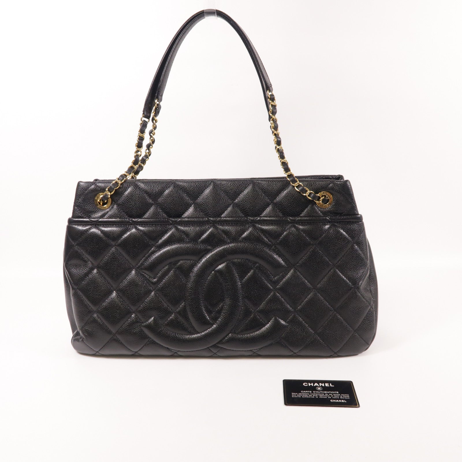 CHANEL CC GHW Tote Bag Chain Calfskin Leather 672927 Black