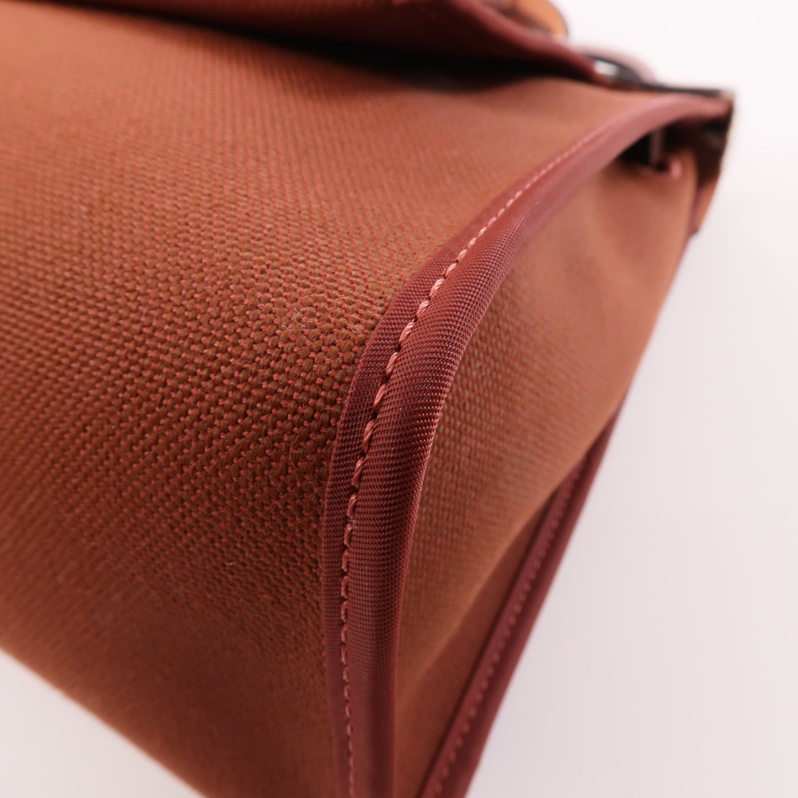 HERMES 帆布/皮革Herbag PM銀扣手挽肩背兩用袋Rouge Grenat