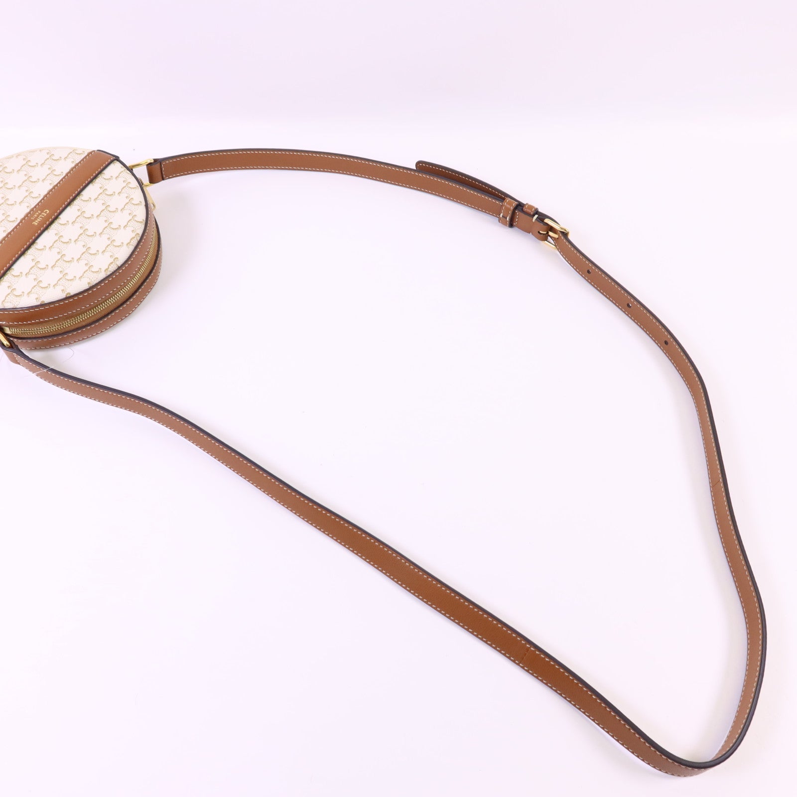 CELINE 塗層帆布Triomphe Round Shoulder Bag金扣肩背袋