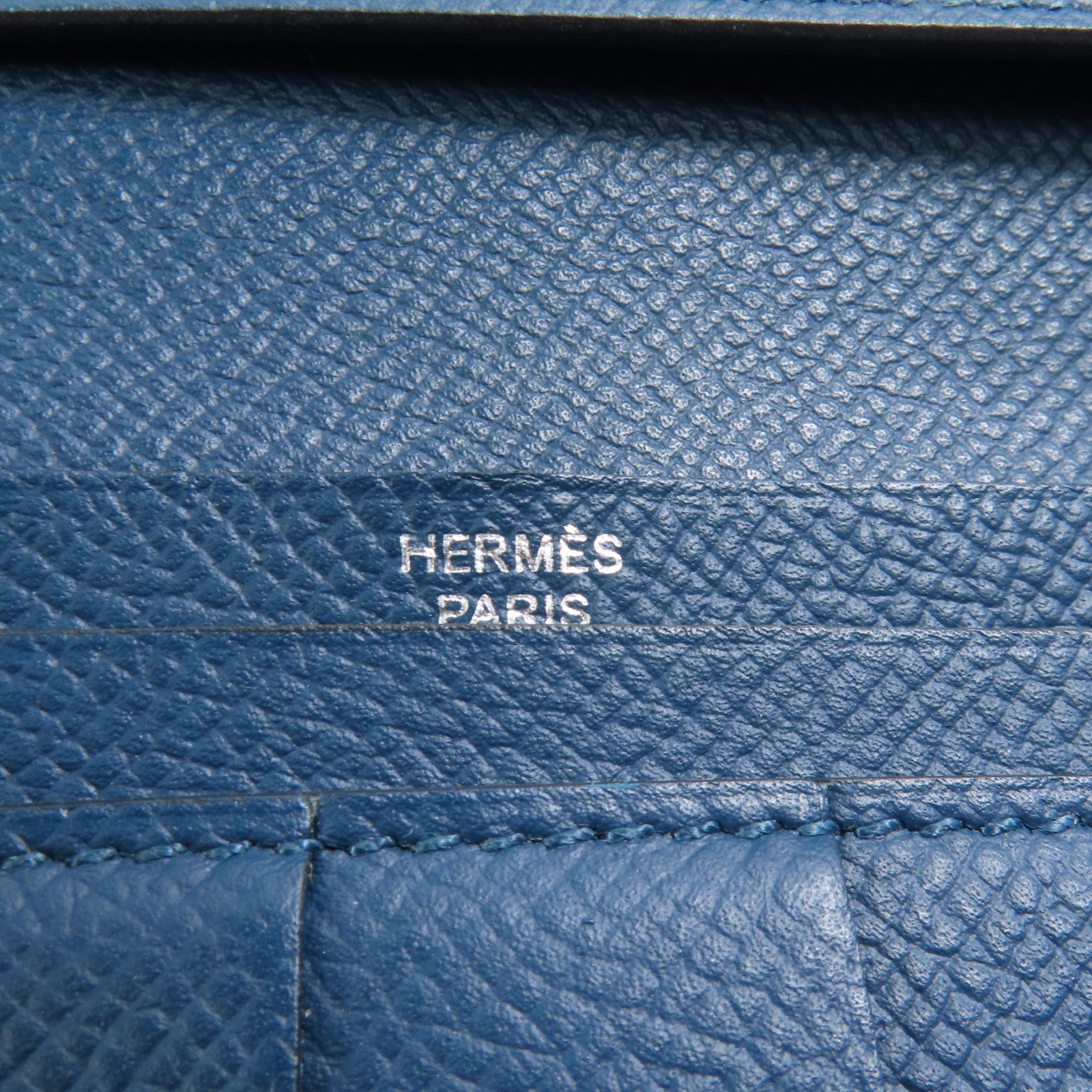 HERMES Epson皮革Bearn Long Wallet銀扣長錢包Colvert/Bleu St Cyr