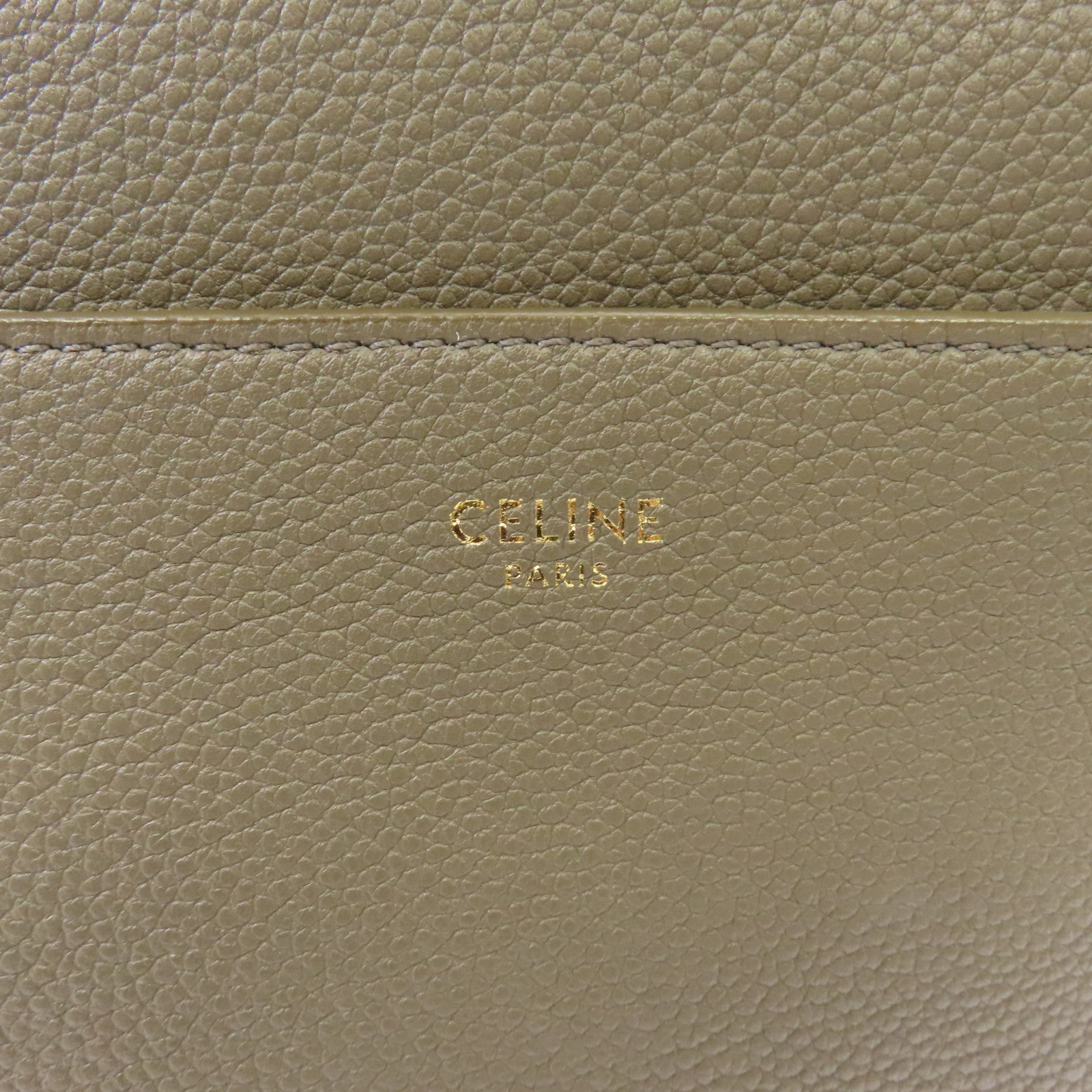 CELINE 牛皮皮革Sangle Bag金扣肩背袋灰色