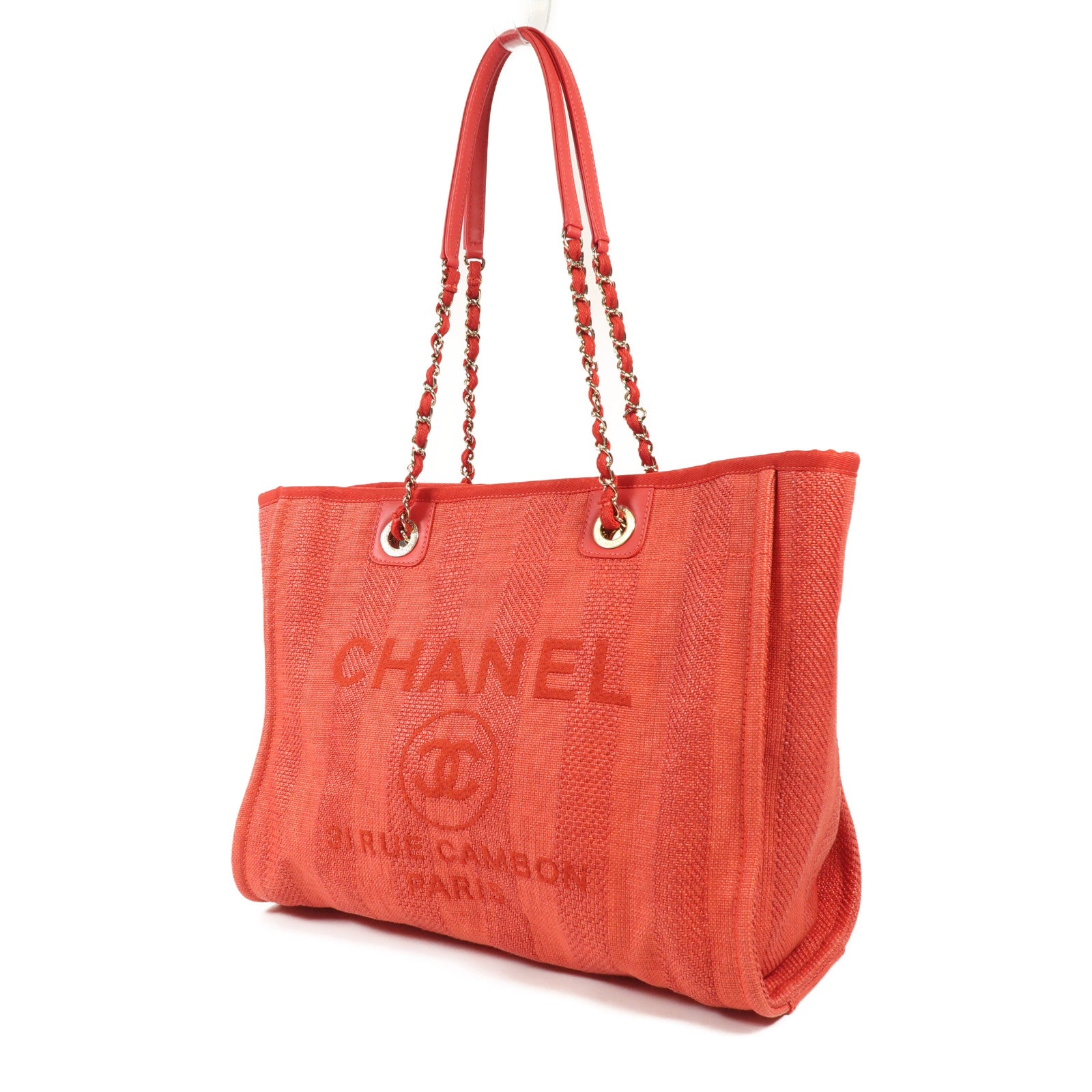 CHANEL 帆布Deauville MM金扣手挽袋