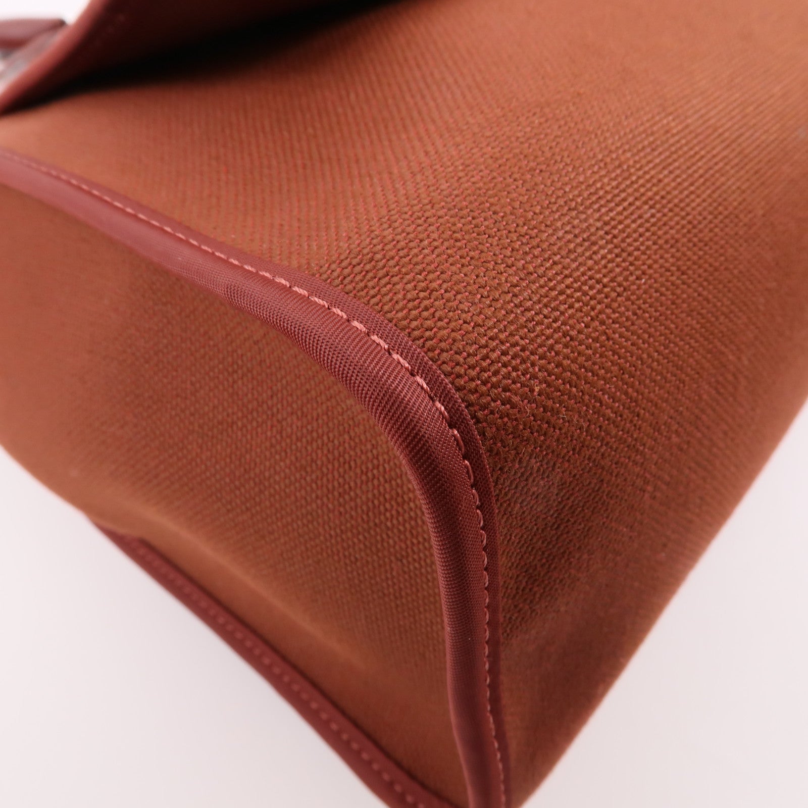 HERMES 帆布/皮革Herbag PM銀扣手挽肩背兩用袋Rouge Grenat