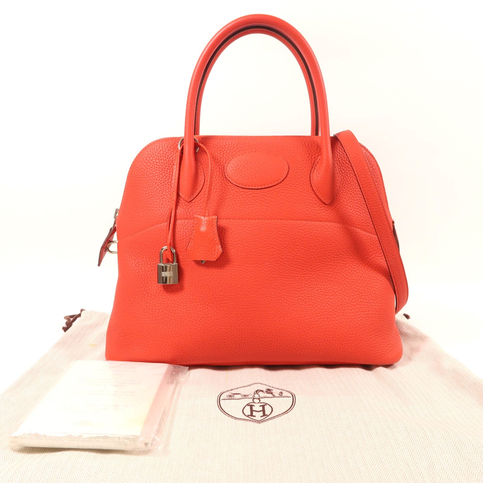HERMES Clemence皮革Bolide 31銀扣手挽肩背兩用袋紅色