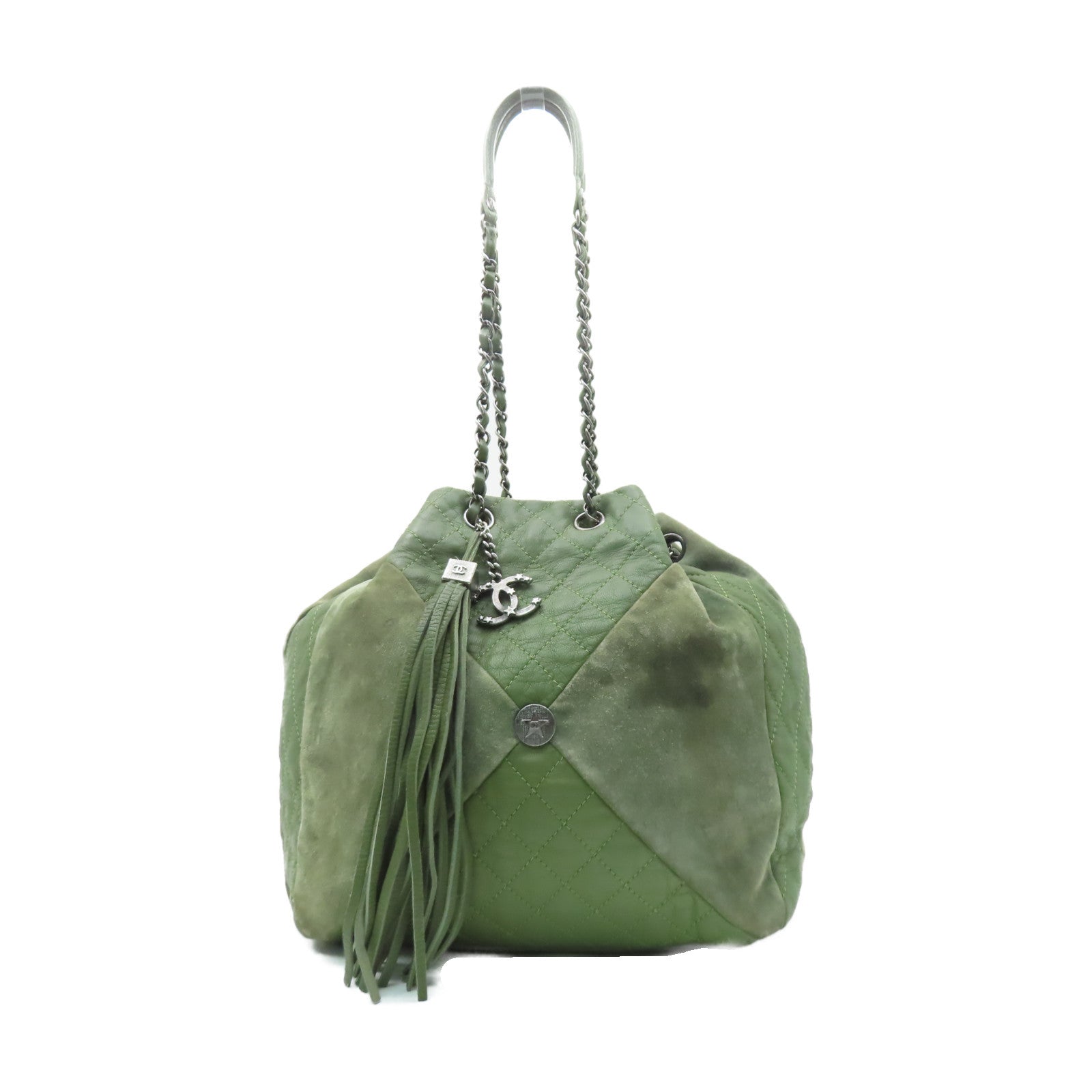 CHANEL 【激減優惠】菱格羊皮皮革Chain Shoulder銀扣鏈帶肩背袋綠色