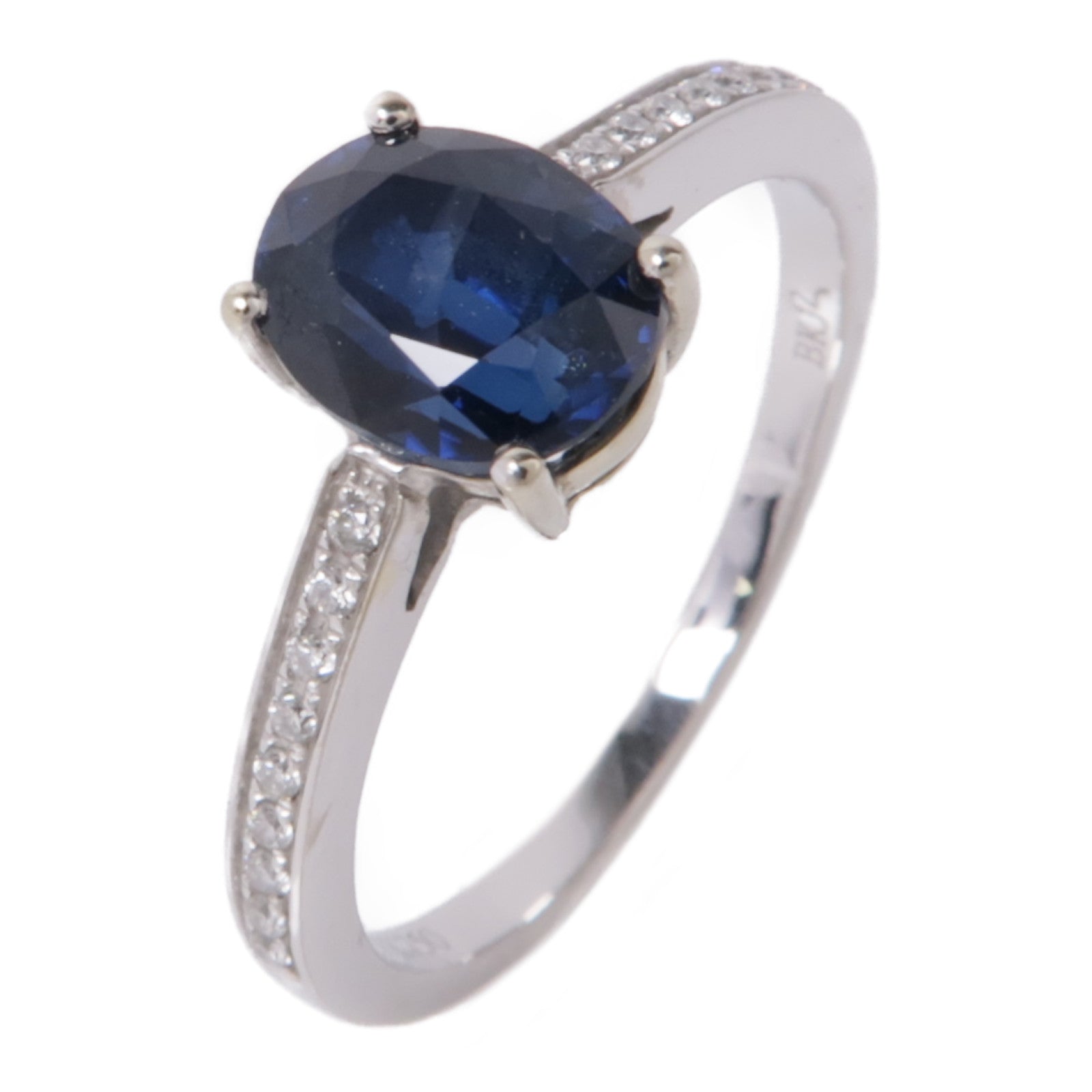JEWELRY 18K白金Blue Sapphire/Diamond Ring藍寶石/鑽石戒指US#7.5