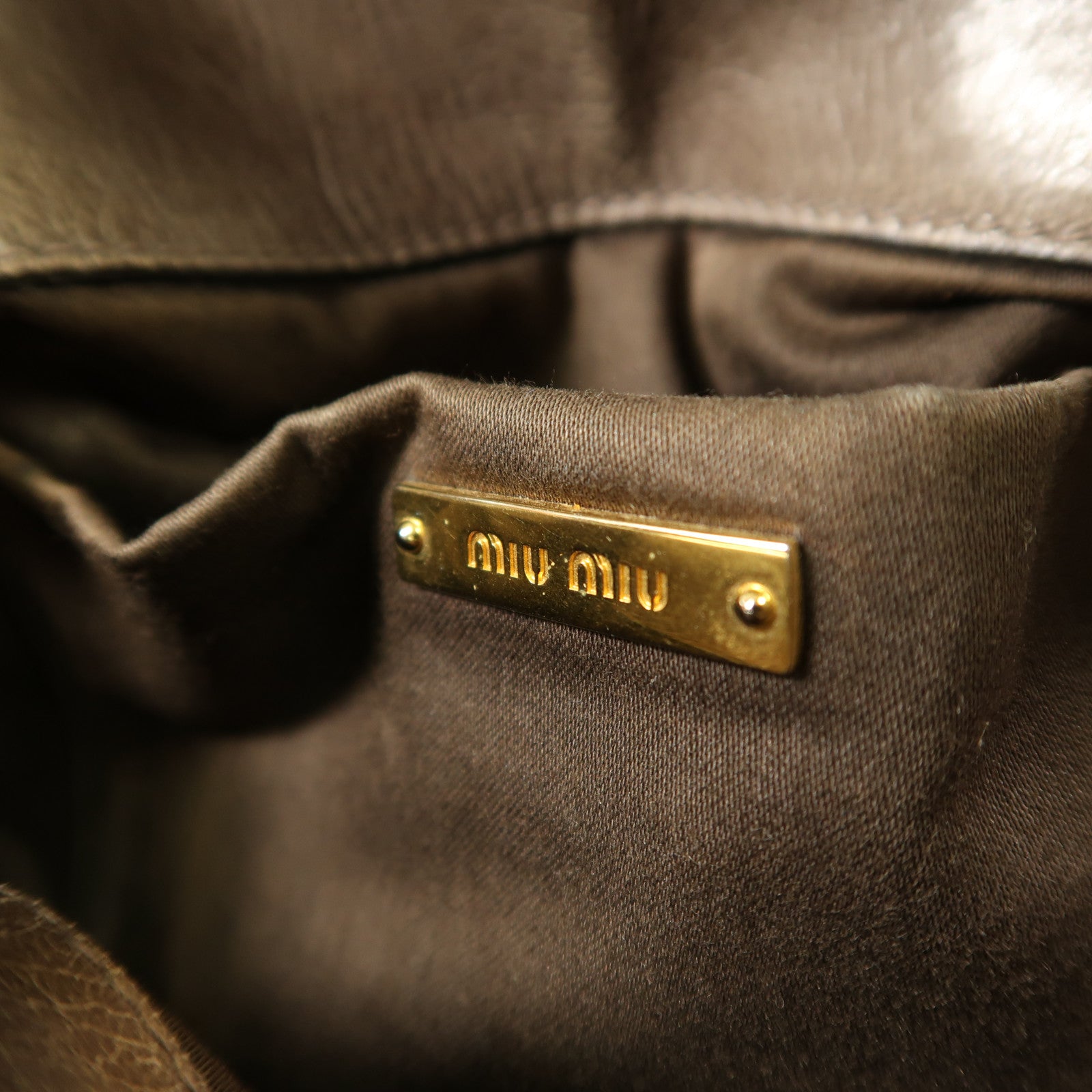 Miu Miu GHW 2 Way Shoulder Bag Calfskin Leather Brown