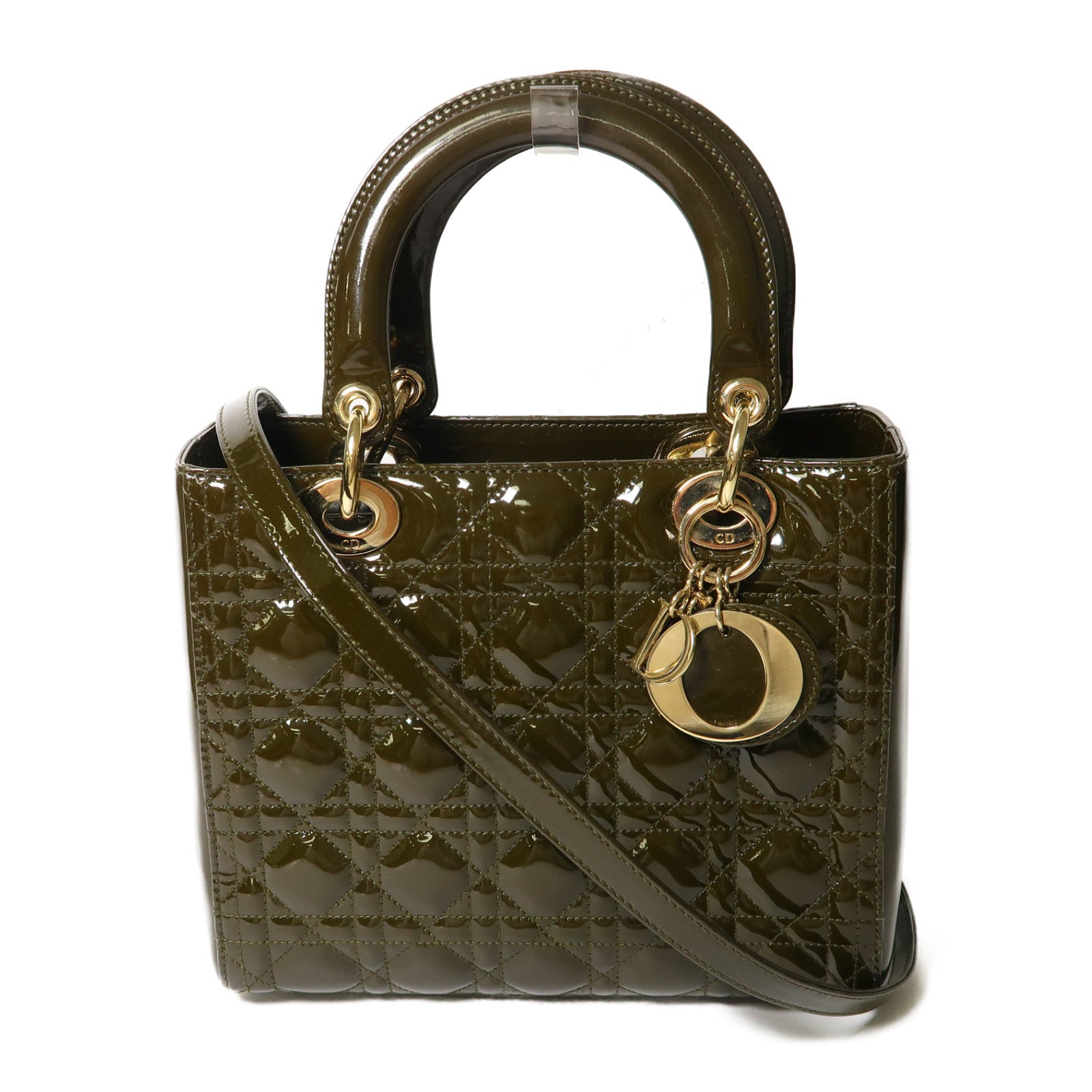 Dior 漆皮皮革Lady Dior金扣手挽肩背兩用袋綠色