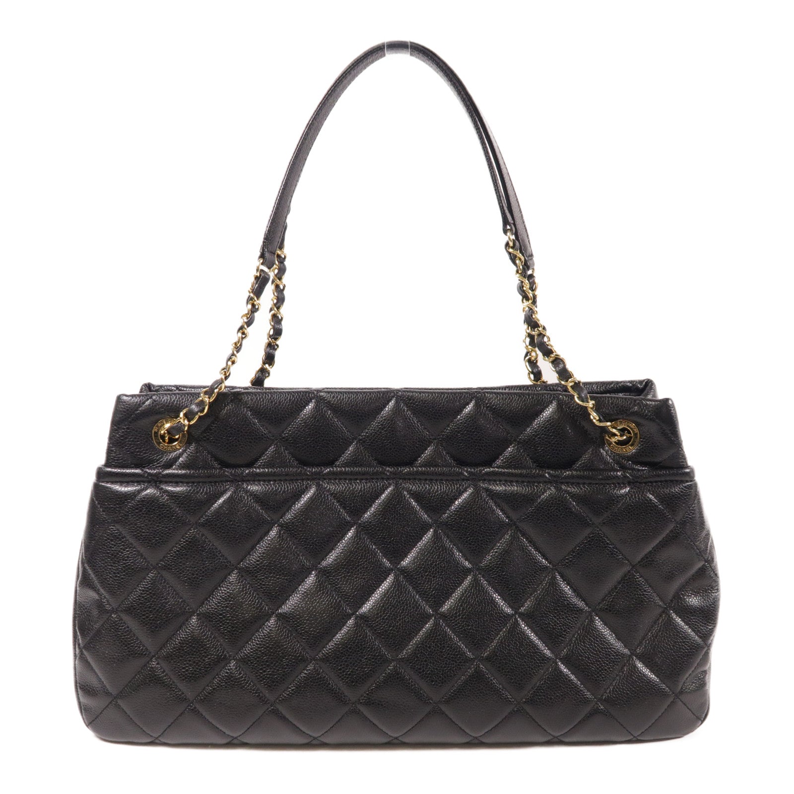 CHANEL CC GHW Tote Bag Chain Calfskin Leather 672927 Black