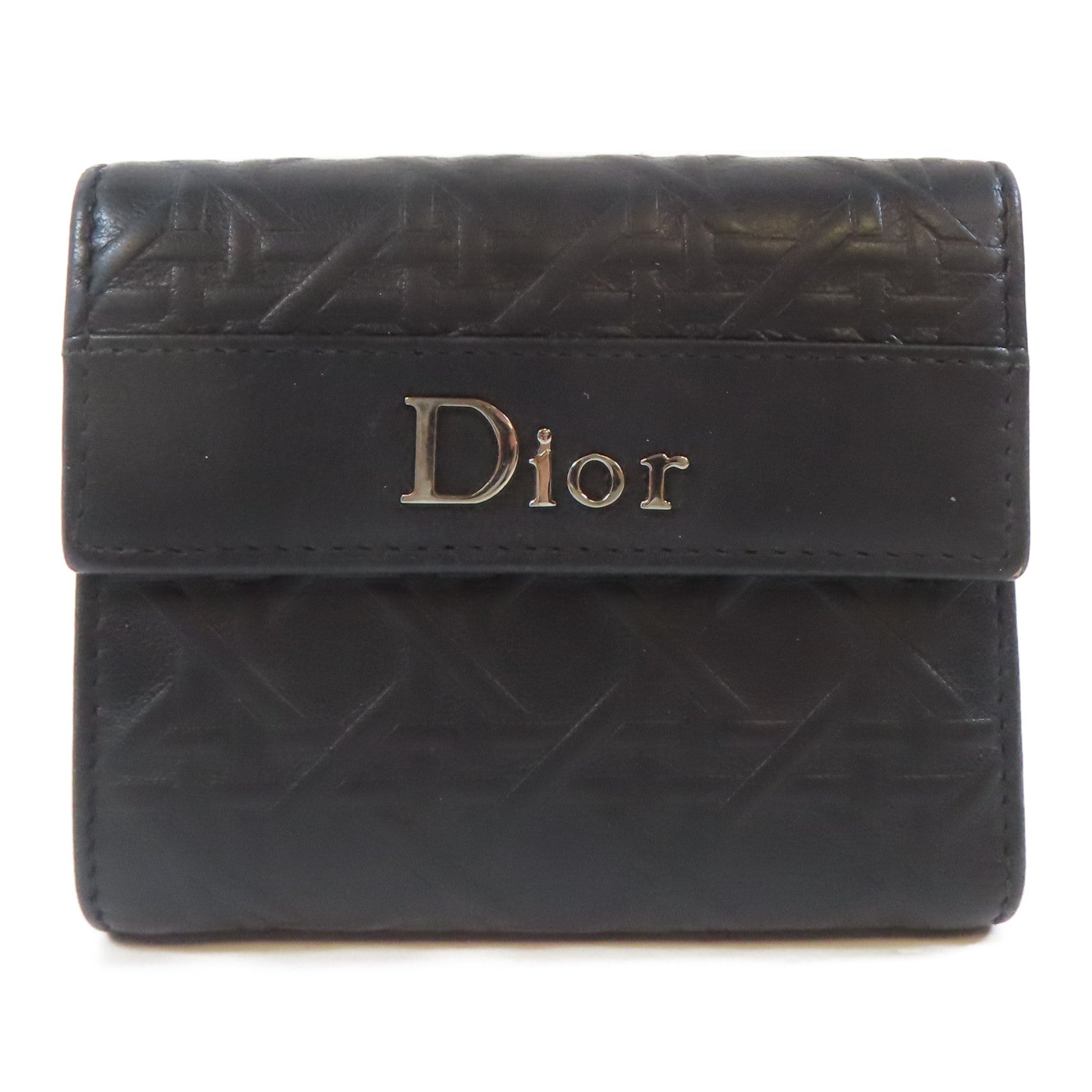 Dior 牛皮皮革Trifold Wallet銀扣錢包黑色
