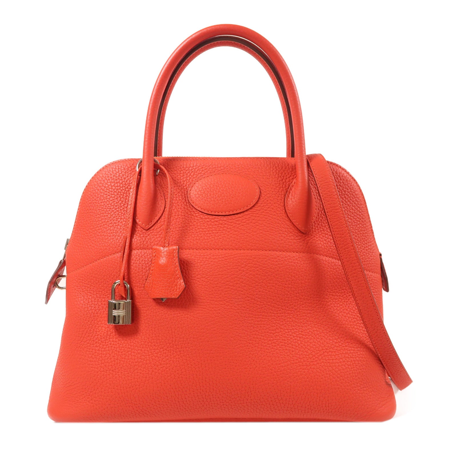 HERMES Clemence皮革Bolide 31銀扣手挽肩背兩用袋紅色