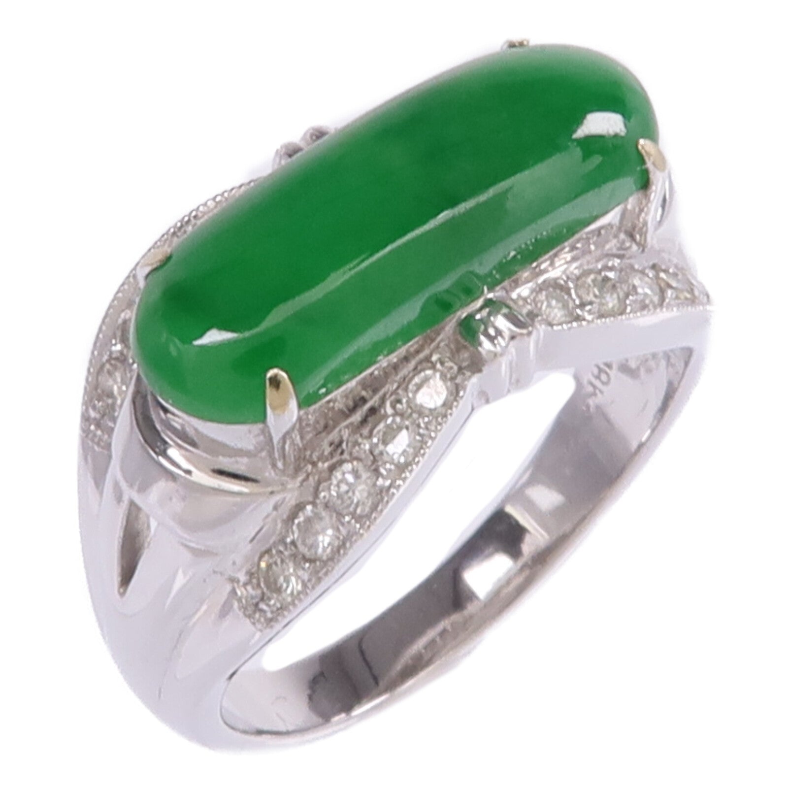 JEWELRY 18K白金Jade Diamond Ring翡翠/鑽石戒指US#6.75