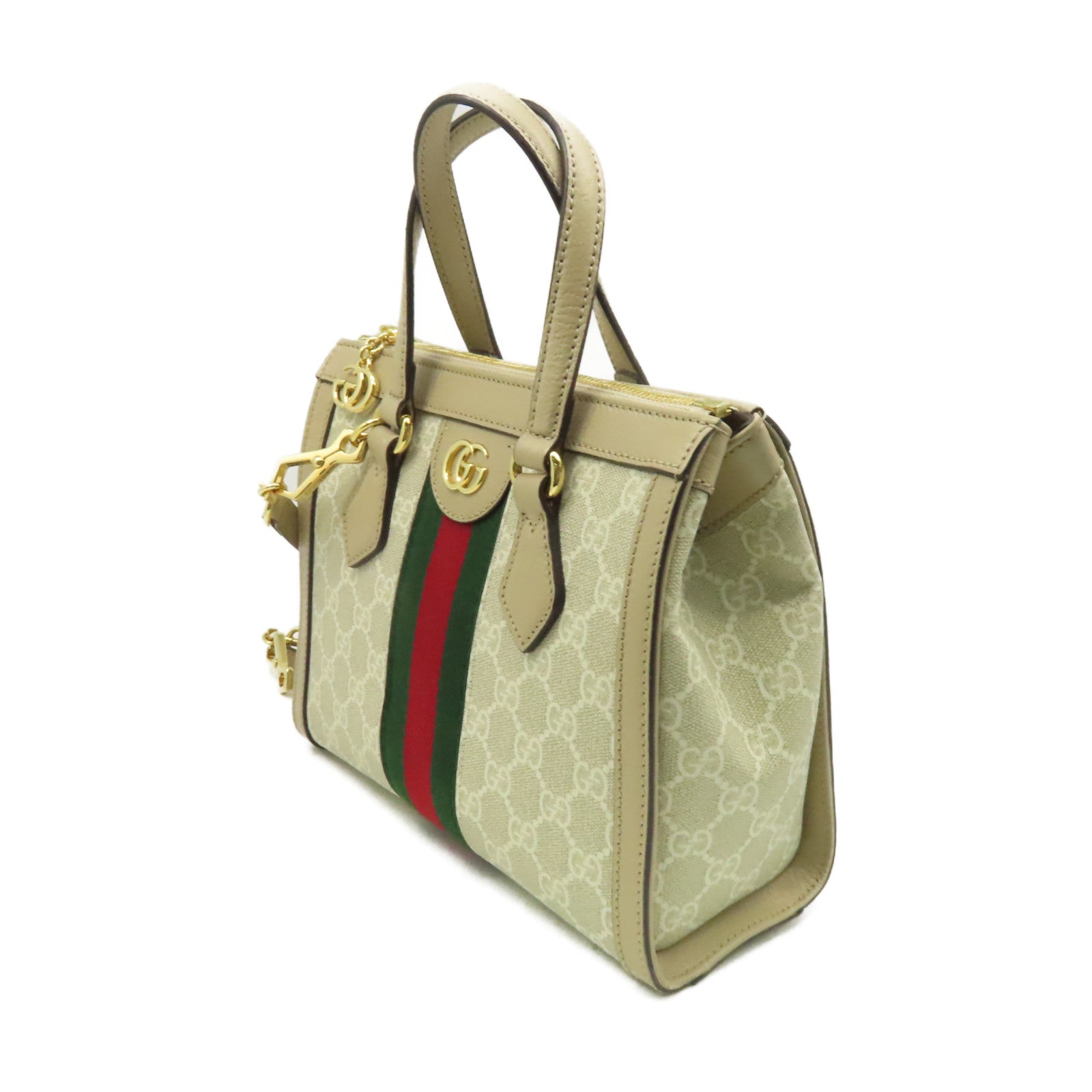 GUCCI 【激減優惠】塗層帆布Ophidia GG 2Way Shoulder Bag手挽肩背兩用袋杏色