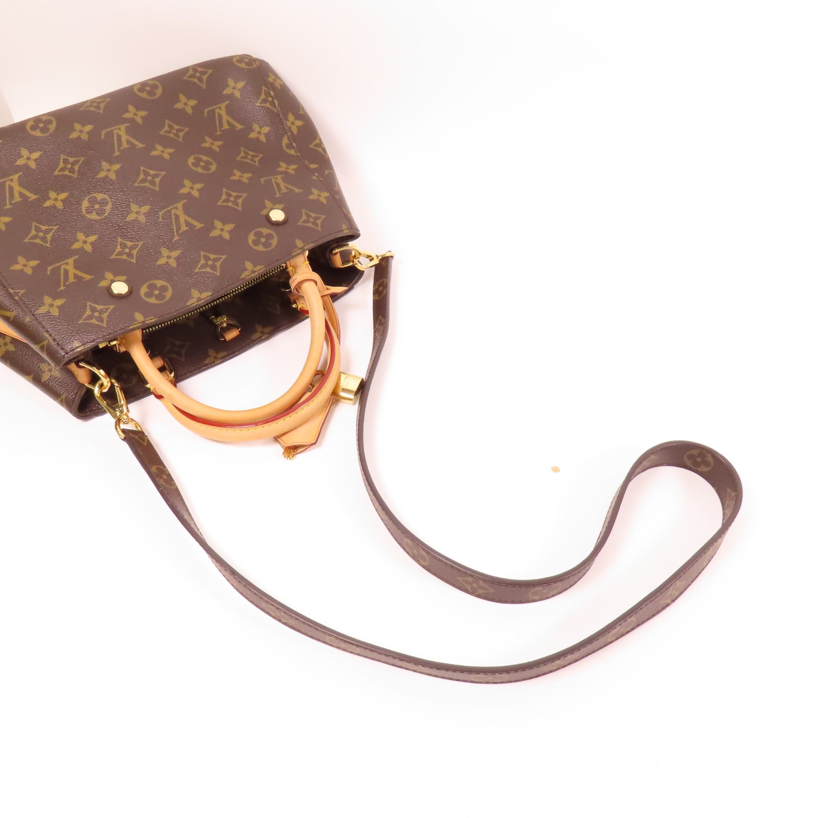 LOUIS VUITTON Monogram Montaigne BB金扣手挽肩背兩用袋棕色