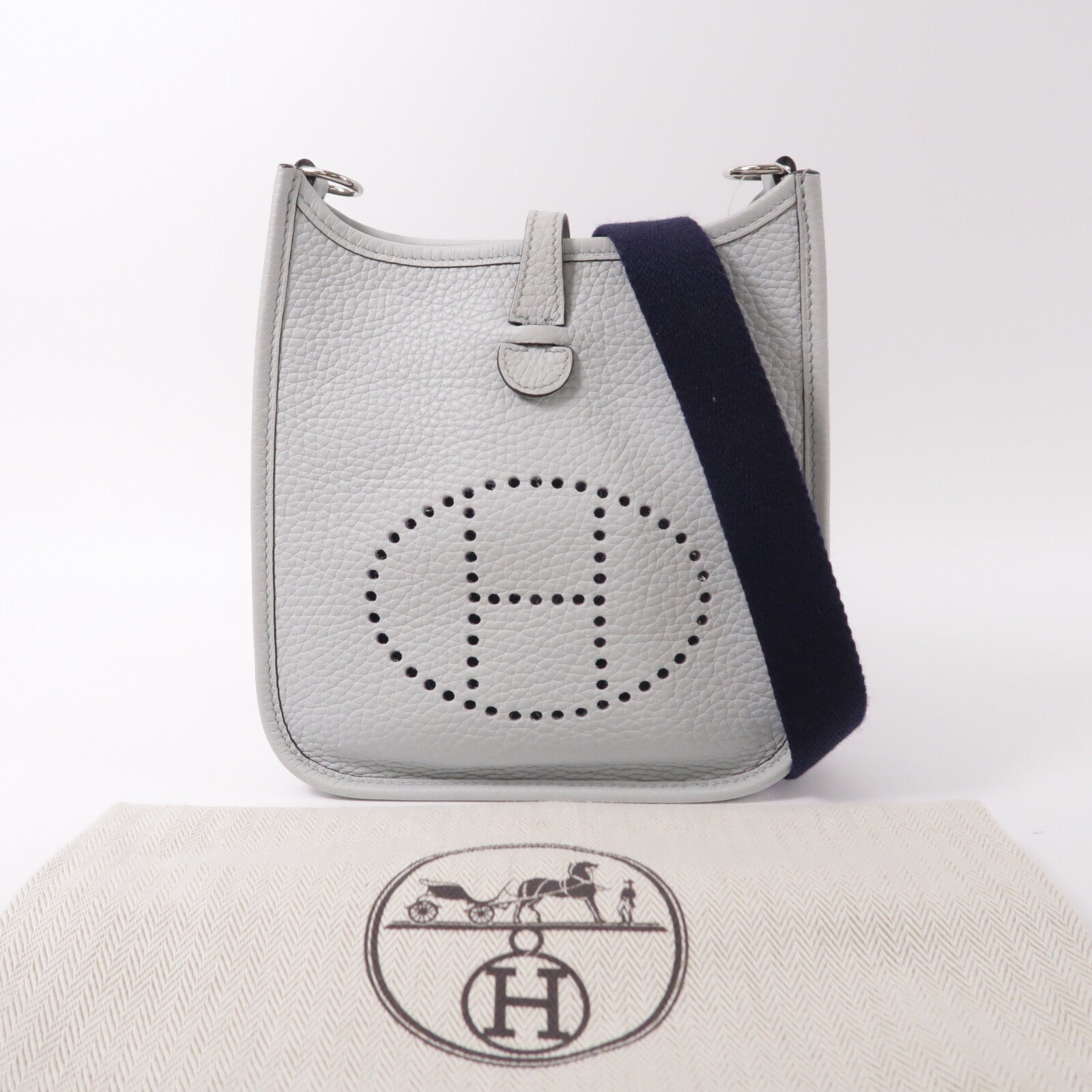 HERMES Clemence皮革Evelyne PM肩背袋Bleu Pale