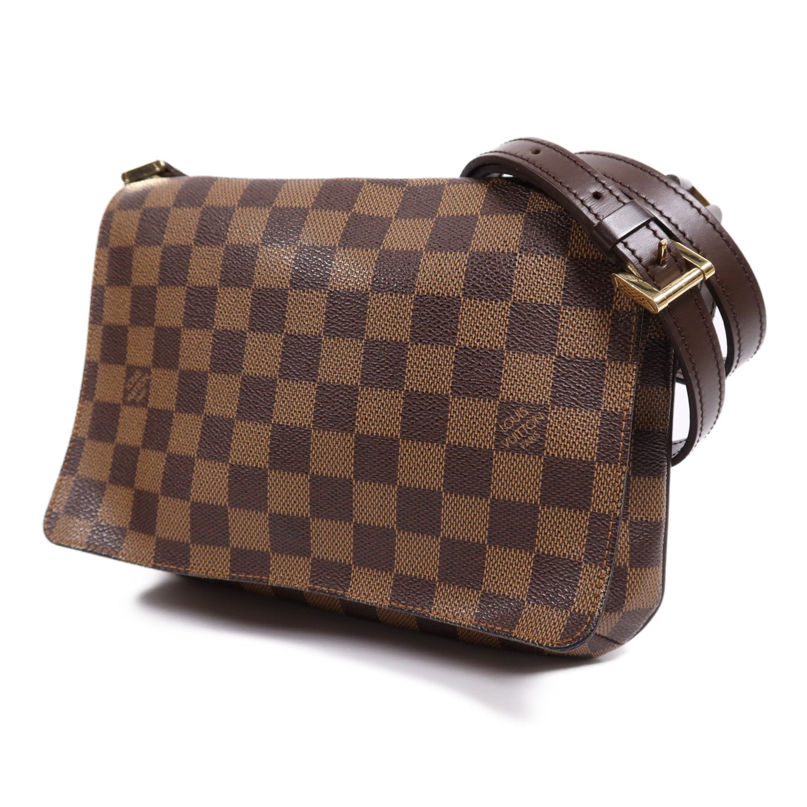 LOUIS VUITTON Damier Musette Tango金扣肩背袋棕色