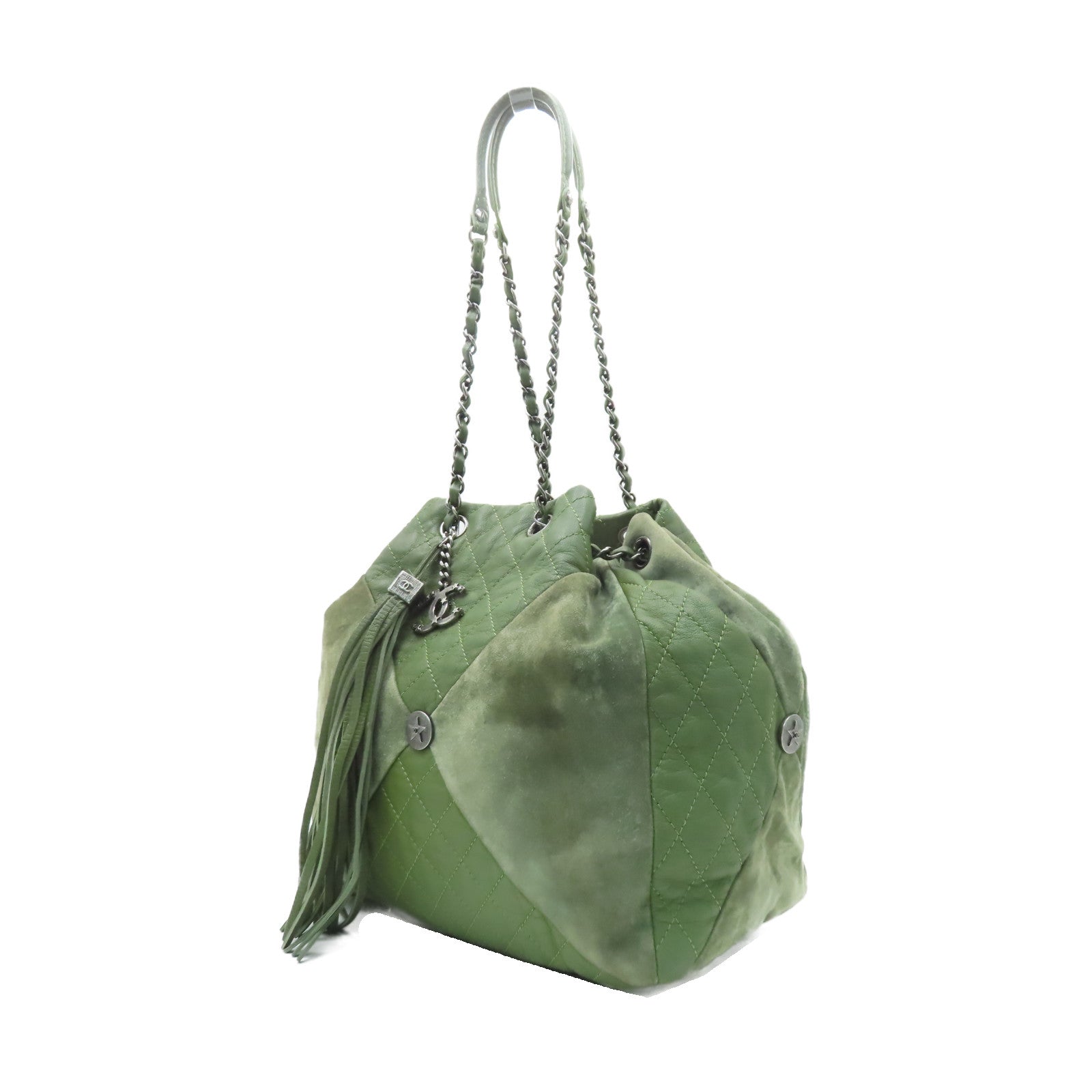 CHANEL 【激減優惠】菱格羊皮皮革Chain Shoulder銀扣鏈帶肩背袋綠色