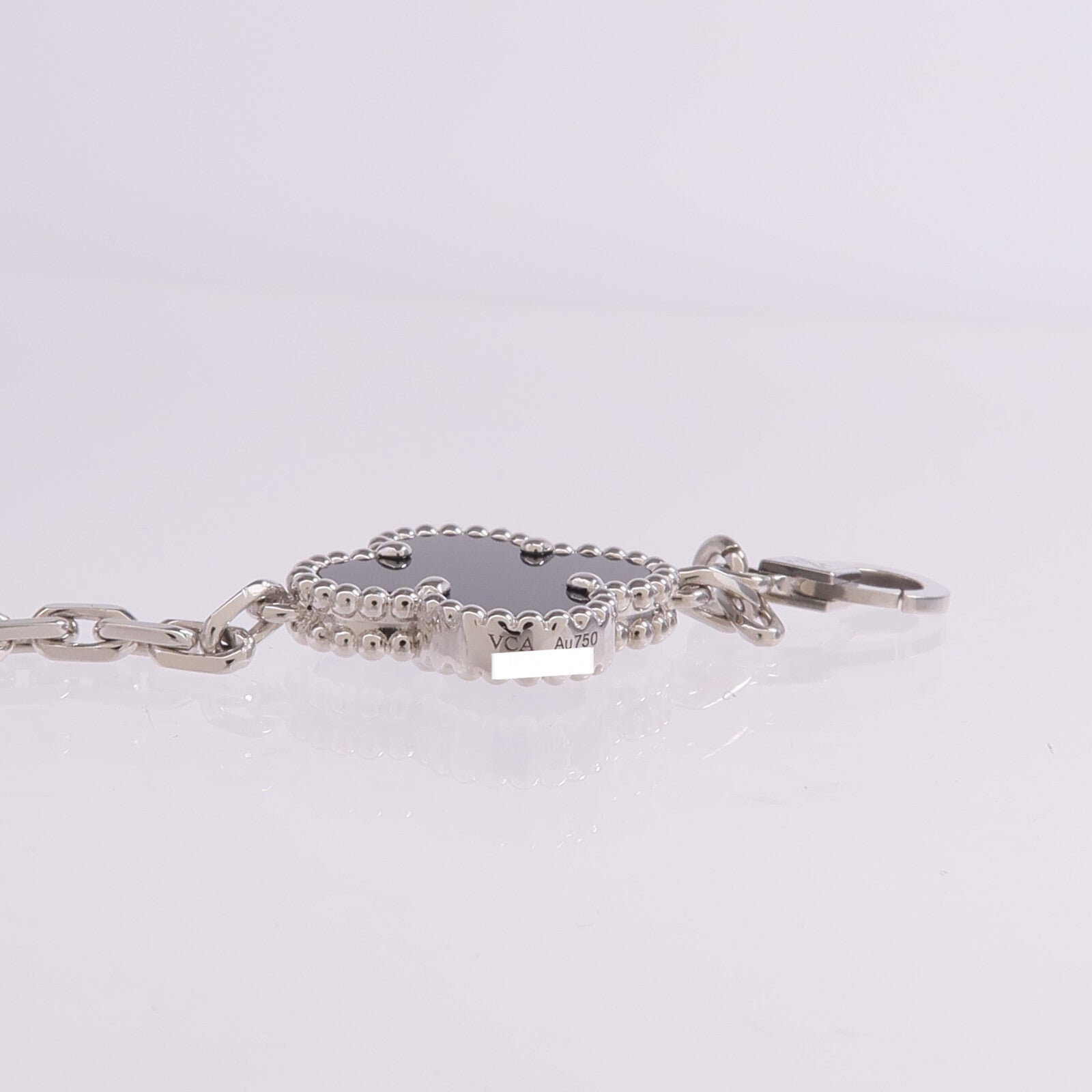 Van Cleef & Arpels 18K白金Vintage Alhambra Bracelet 5 Motifs縞瑪瑙/鑽石手鏈