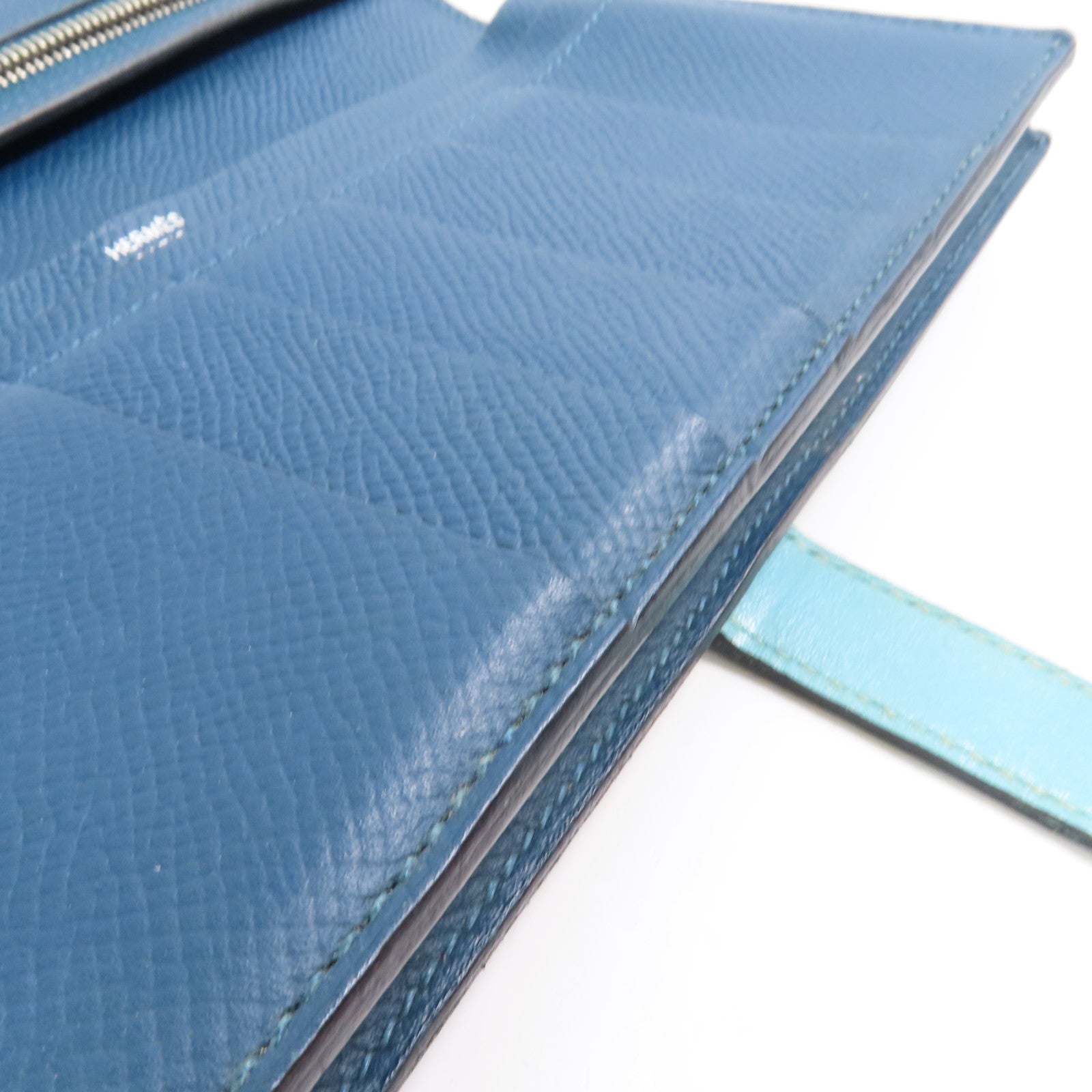 HERMES Epson皮革Bearn Long Wallet銀扣長錢包Colvert/Bleu St Cyr