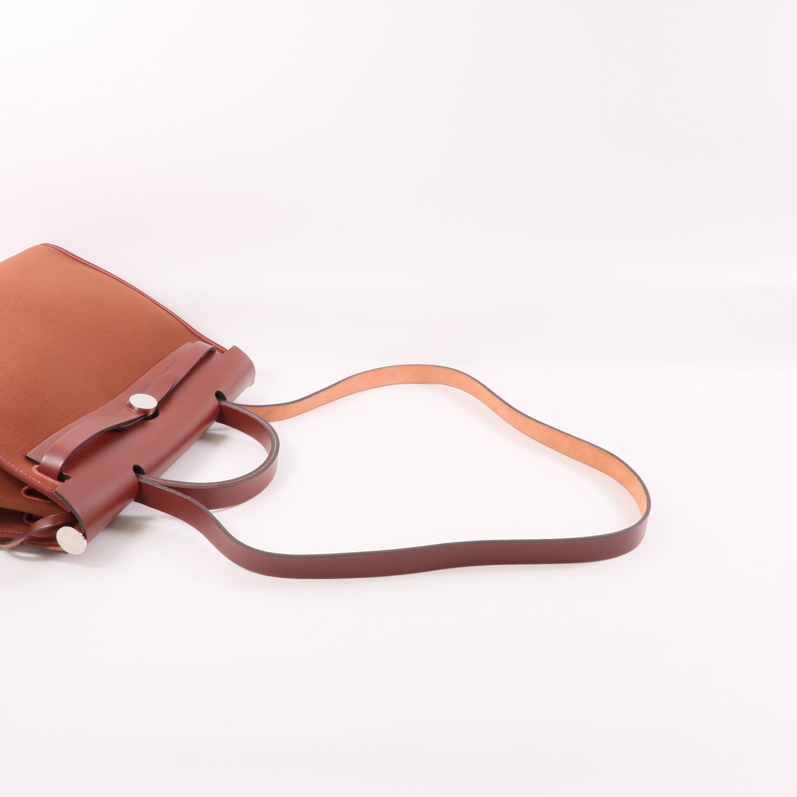 HERMES 帆布/皮革Herbag PM銀扣手挽肩背兩用袋Rouge Grenat