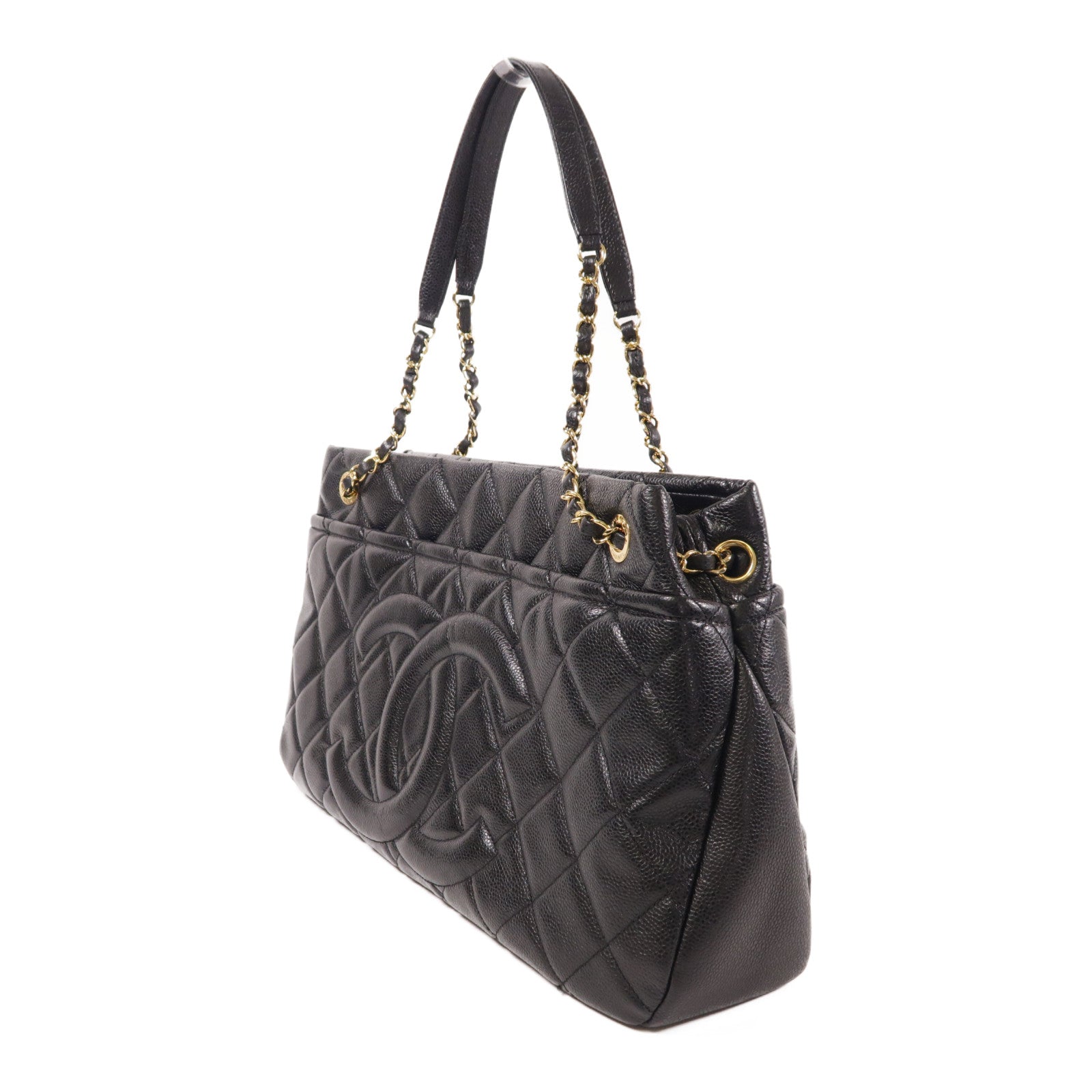CHANEL CC GHW Tote Bag Chain Calfskin Leather 672927 Black