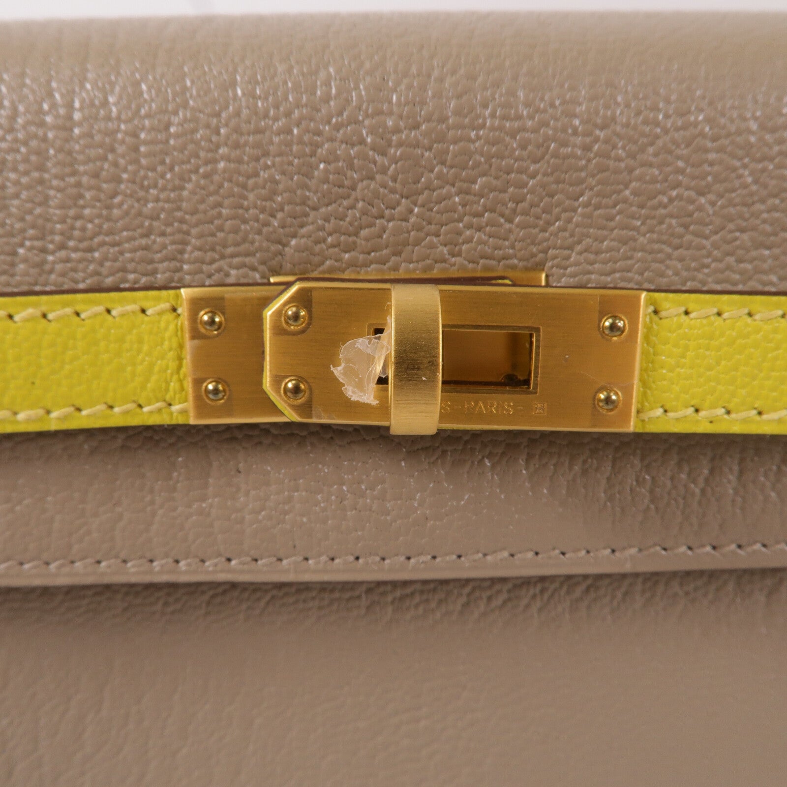 HERMES Chevre皮革Kelly 25手挽肩背兩用袋Gris Asphalte/Lime